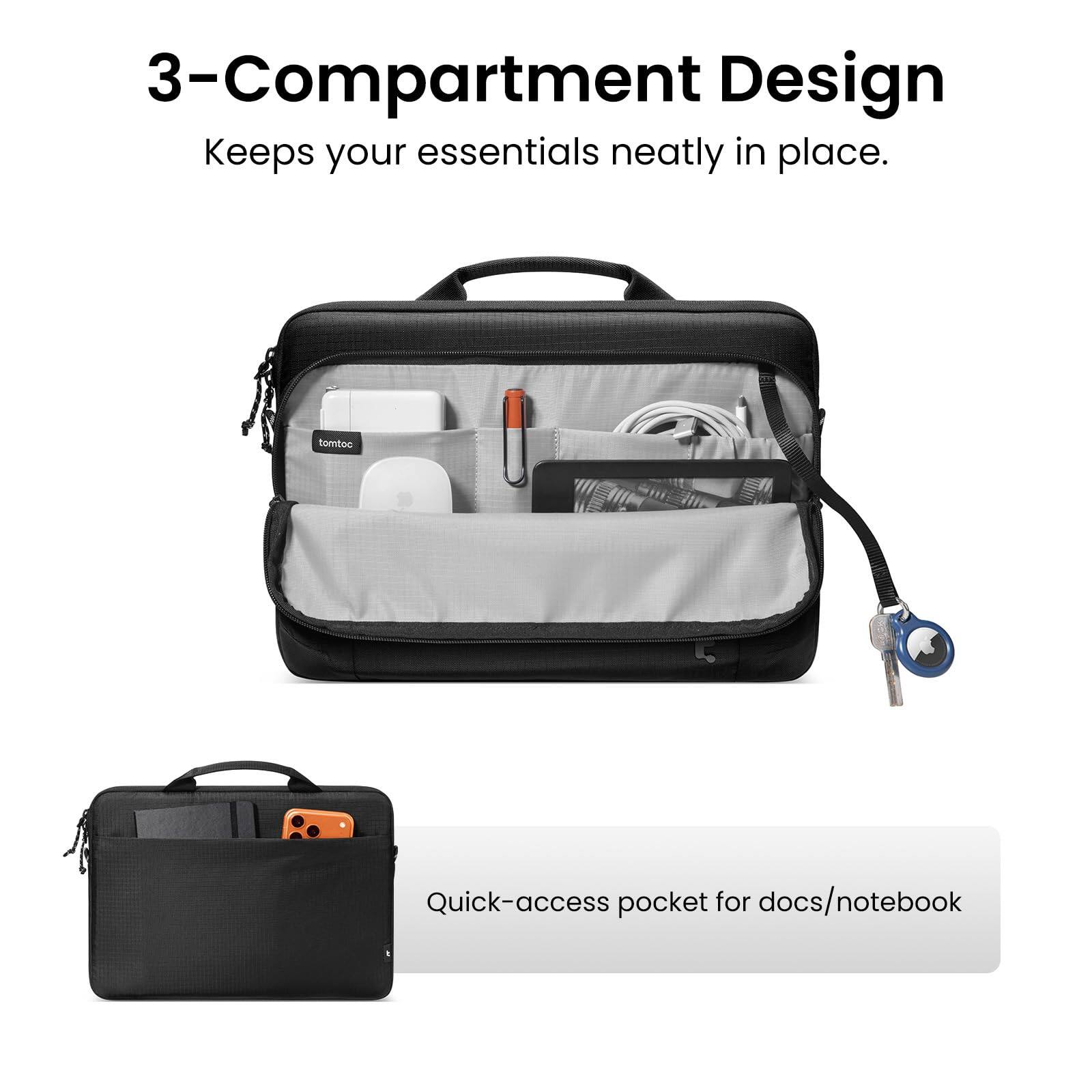 3-Compartment Design Keeps your essentials neatly in place.

tomtoc

Quick-access pocket for docs/notebook