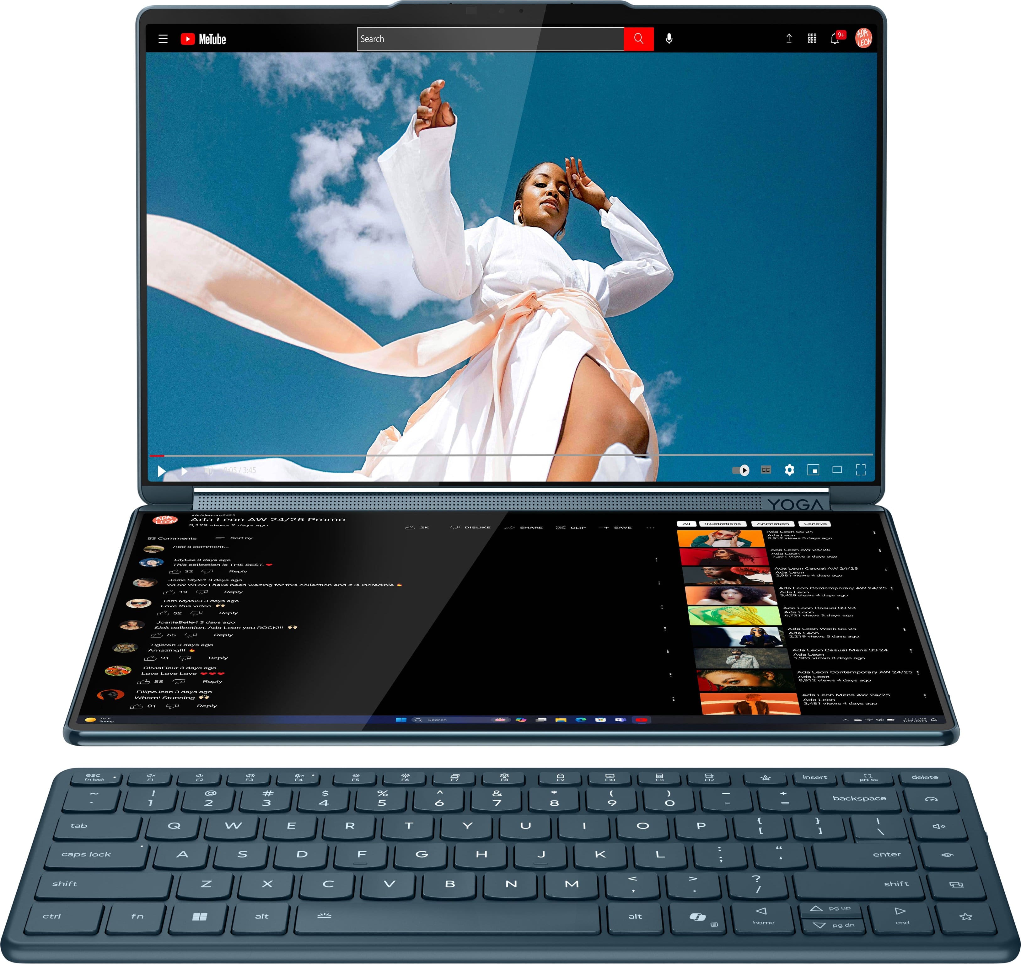 Lenovo - Yoga Book 9i 2-in-1 14" 2.8K Dual Screen OLED Touchscreen Laptop - Intel Core Ultra 7 255H 2025 - 16GB RAM - 1TB SSD - Tidal Teal - Front_Zoom