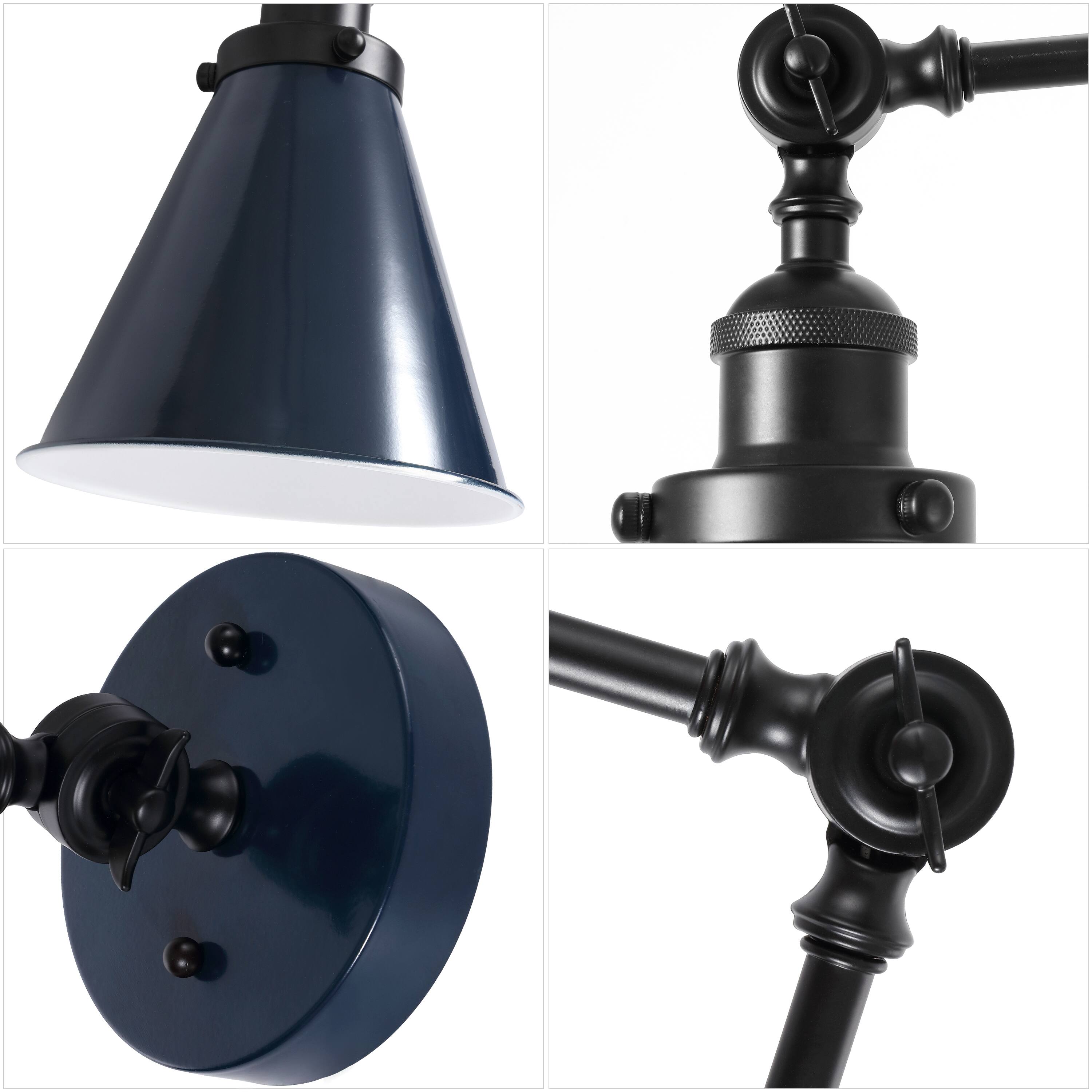 Alt View 6. Jonathan Y - Rover 7" Classic Industrial Metal Adjustable Arm LED Wall Sconce, Navy/Black (Set of 2) - Navy/Black.