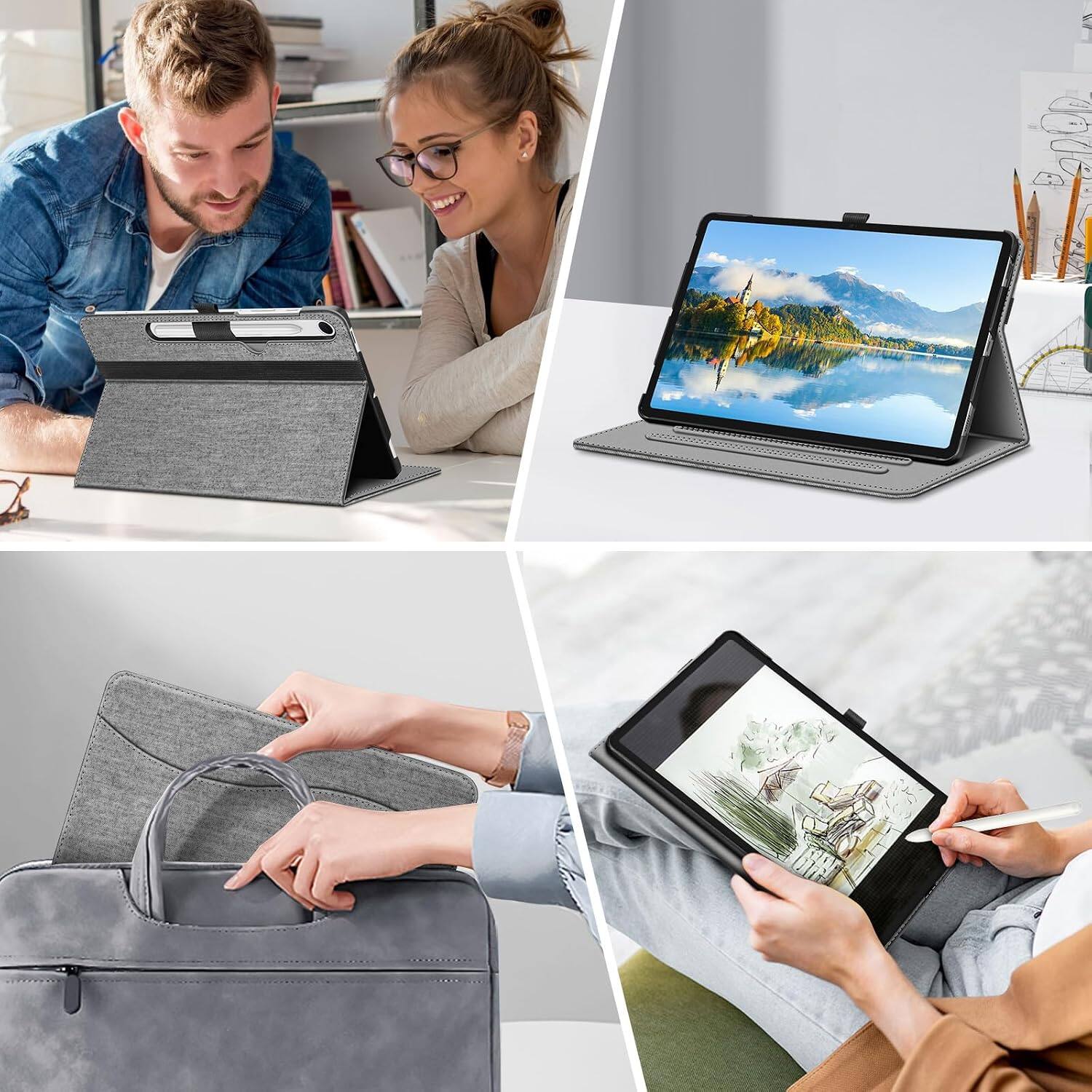 Alt View 3. Fintie - Multi-Angle Case for Samsung Galaxy Tab S10 Lite/ Tab S10 FE/ Tab S9 FE/ Tab S9, With Front Card Pocket, Auto Wake/Sleep - Grey.