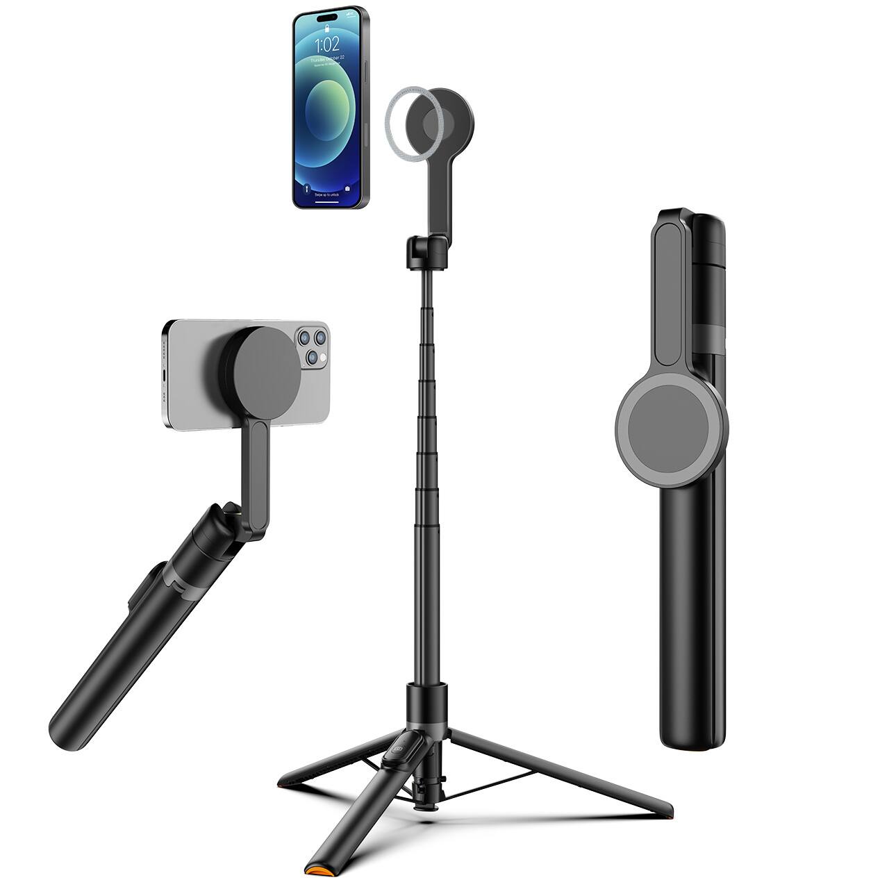 Alt View 3. MUNBYN - MUNBYN 65'' Magnetic Phone Tripod Floor Stand for Most Cell Phones MagSafe and Tablets - Black.