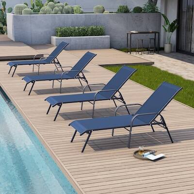 Alt View 7. Crestlive Products - Crestlive Products 2PCS Navy Blue Chaise Lounge Chair with Navy Blue Textilene Seat - Navy-2PCS.