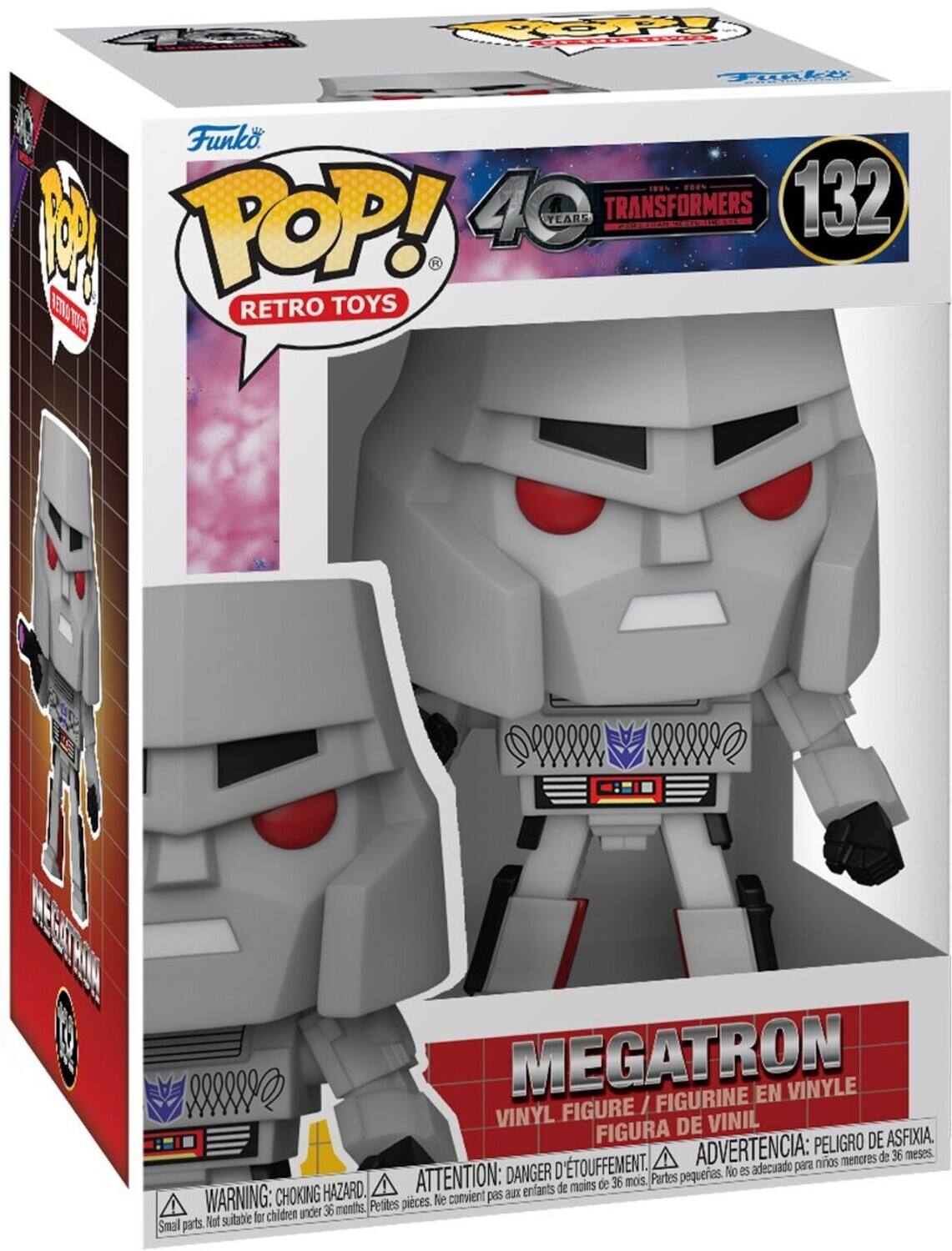 Megatron

Funko Pop! 40 Years Transformers 132
Retro Toys
Megatron
Vinyl Figure / Figurine en Vinyle
Figura de Vinil
Peligro de Afixia.
D'étouffement.
Advertencia: peligro de afixia.
Niños menores de 36 meses.
Danger d'étouffement.
Attention: peligro de afixia.
No es adecuado para niños menores de 36 meses.
Partes pequeñas. No conviene para niños menores de 36 meses.
Petites pièces. Ne convient pas aux enfants de moins de 36 mois.
Small parts. Not suitable for children under 36 months.