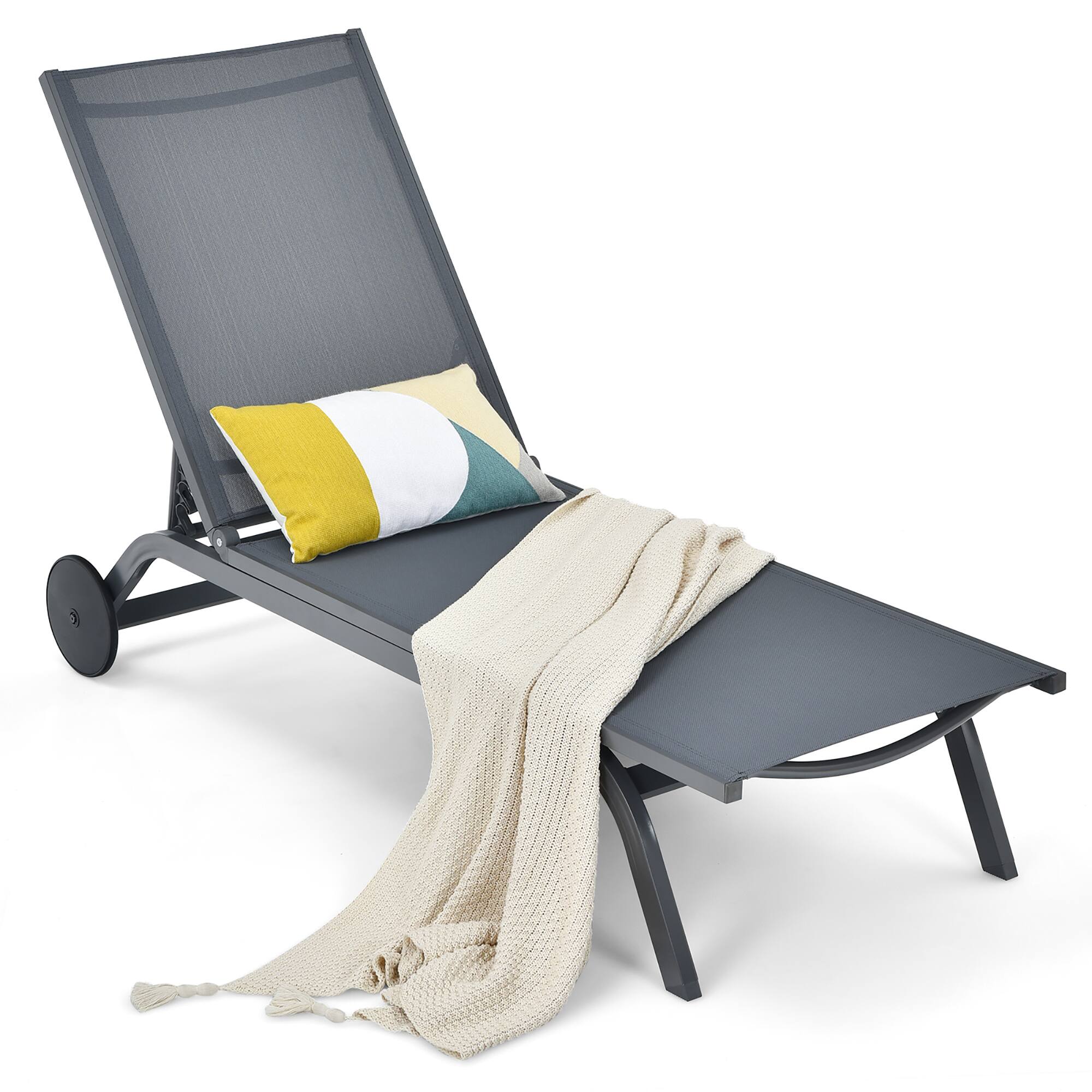 Alt View 7. GOPLUS - Goplus Outdoor Lounge Chair Chaise Reclining Aluminum Fabric Adjustable - Gray.