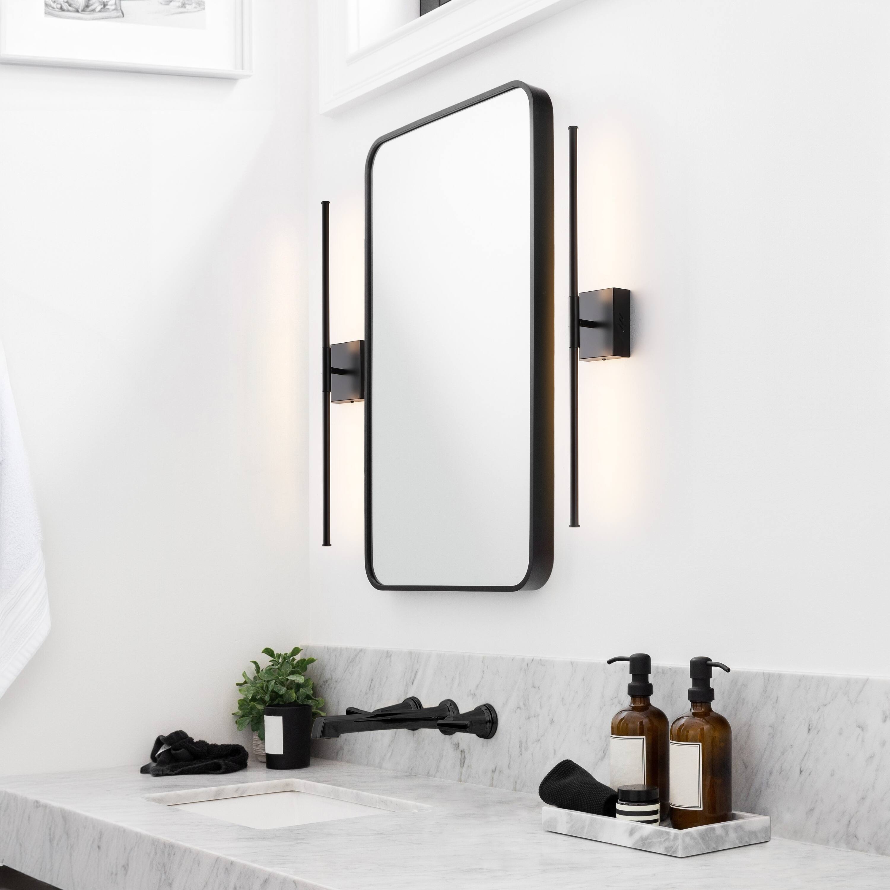 Alt View 1. Jonathan Y - Makena 28" Modern Minimalist Dimmable Integrated LED Metal Wall Sconce, Black (Set of 2) - Black.