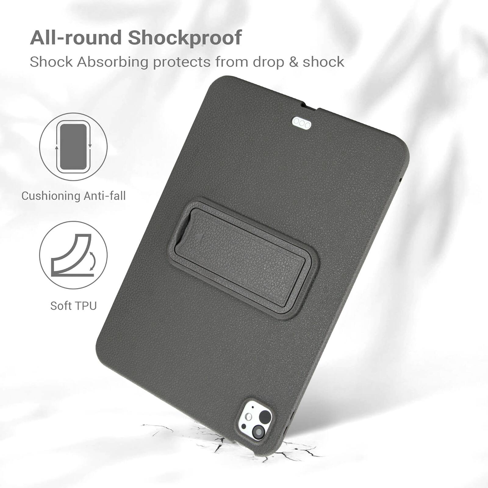 All-round Shockproof  
Shock Absorbing protects from drop & shock  

Cushioning Anti-fall  

Soft TPU
