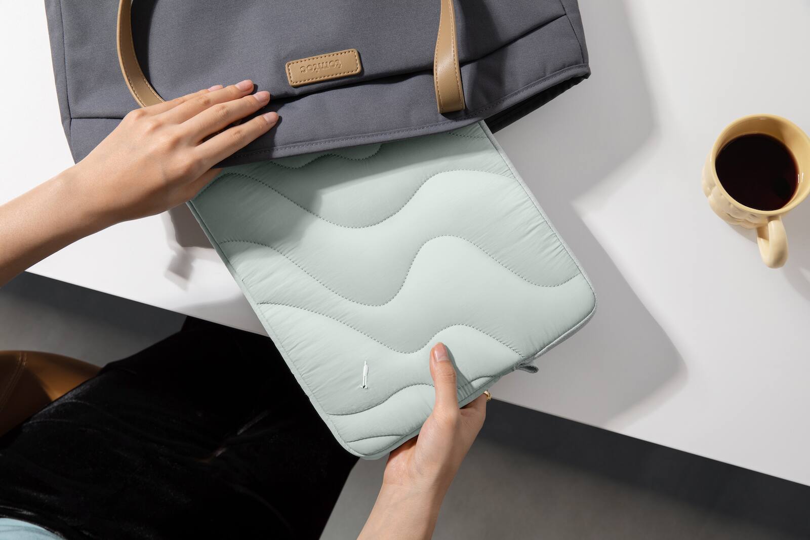 Alt View 19. tomtoc - Terra-A27 Puff Recycled Laptop Sleeve for 15-inch MacBook Air M4/A3241 2025, M3/A3114 2024, M2/A2941, Quilted Design - Lakeshore.