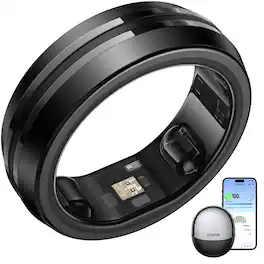 Renpho - Smart Ring Health Tracker, Sleep Activity Monitor Long Battery No Subscription Titanium, Size 8-11, Size Before You Buy - Black-Size 9 - (2025)