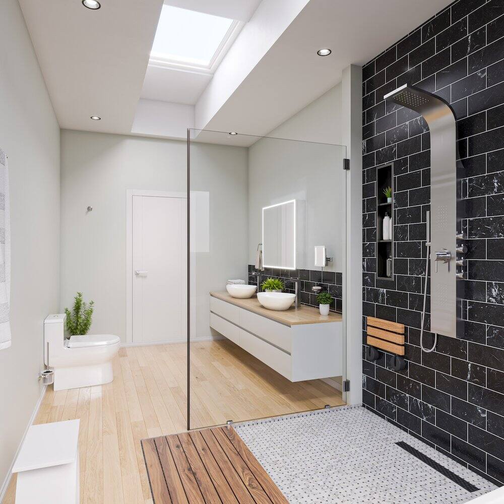 Angle. Alfi - 24" Black Matte Stainless Steel Linear Shower Drain with Groove Holes - Black.