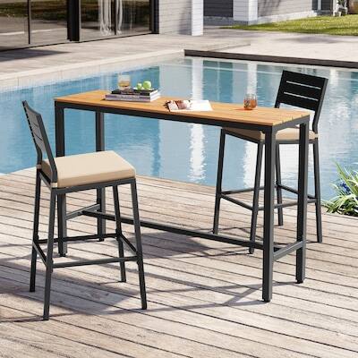 Alt View 2. Crestlive Products - Crestlive Products Set 2 Black Metal Frame Stationary Bar Stool Chair with Seat Cushion - Beige-2PC.