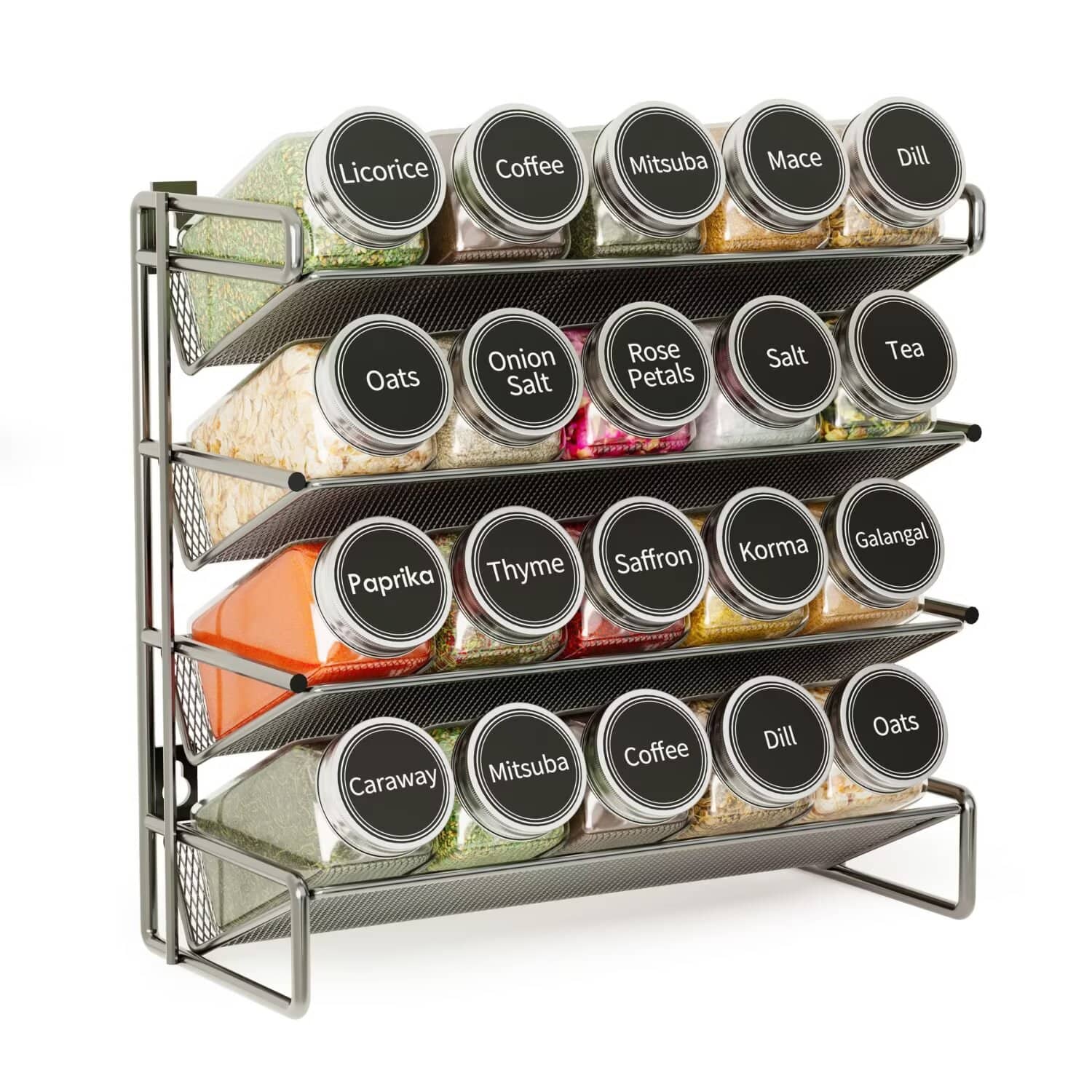 Tooloton - Spice Rack Organizer Set with 20 Glass Jars, Countertop Seasoning Rack with Labels, Marker & Funnel, 20 Jars included