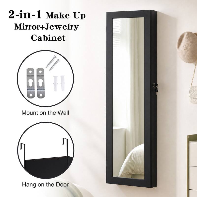 2-in-1 Make Up Mirror+Jewelry Cabinet

Mount on the Wall

Hang on the Door