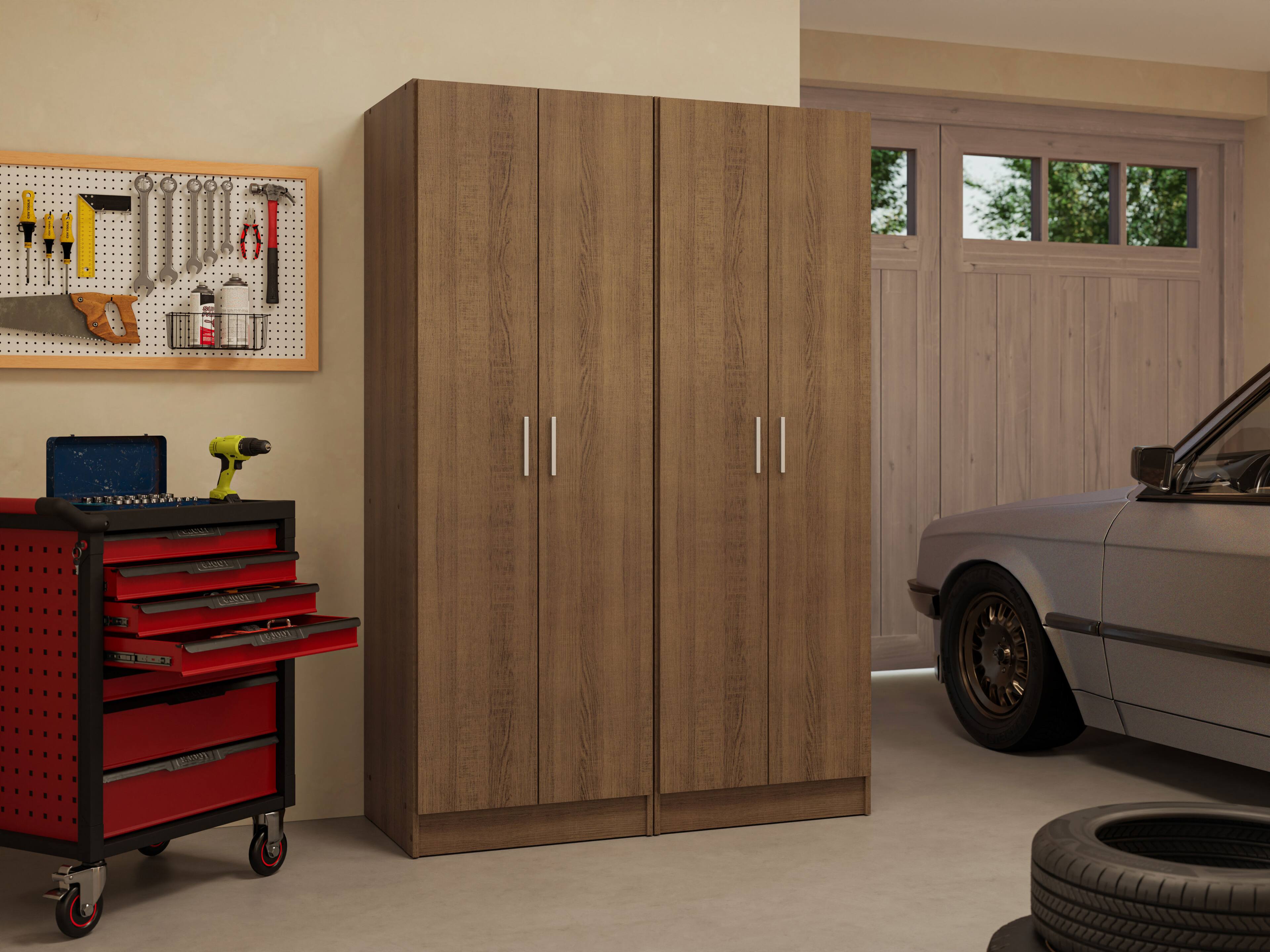 Alt View 5. Madesa - Madesa Garage Storage Cabinet Set 4 Doors 8 Utility Shelves 47"L Organization Unit for Garage and Tools - Rustic - Brown.