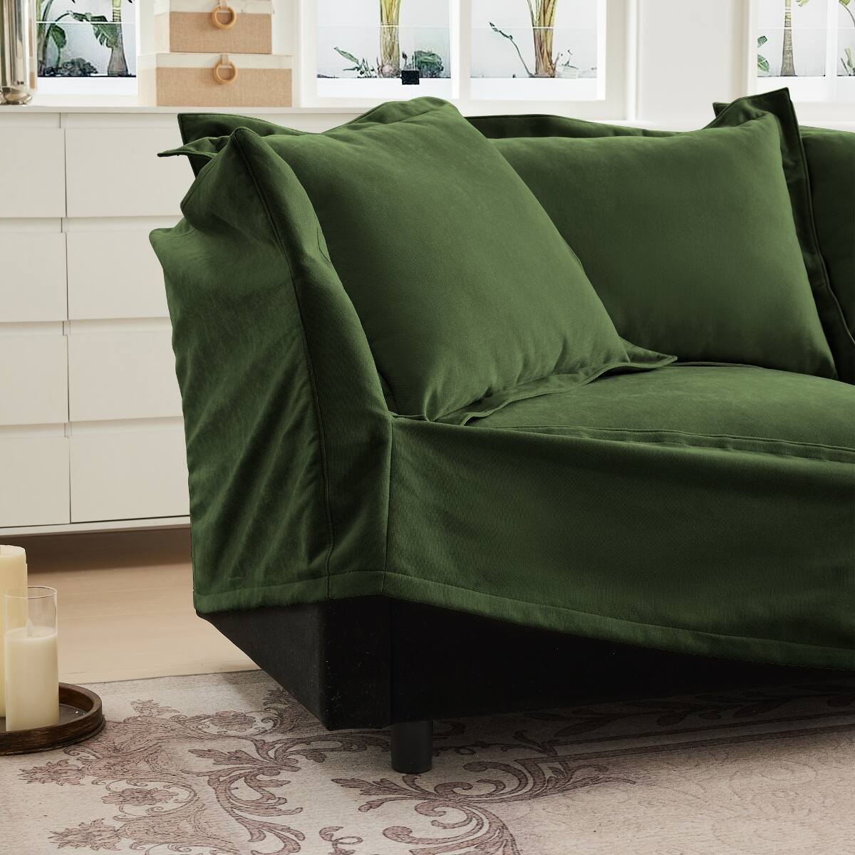 Alt View 6. Ropilly - Ropilly Green Chenille Sofa Single Seat Sofa with Removable Covers and Pillow - Green.