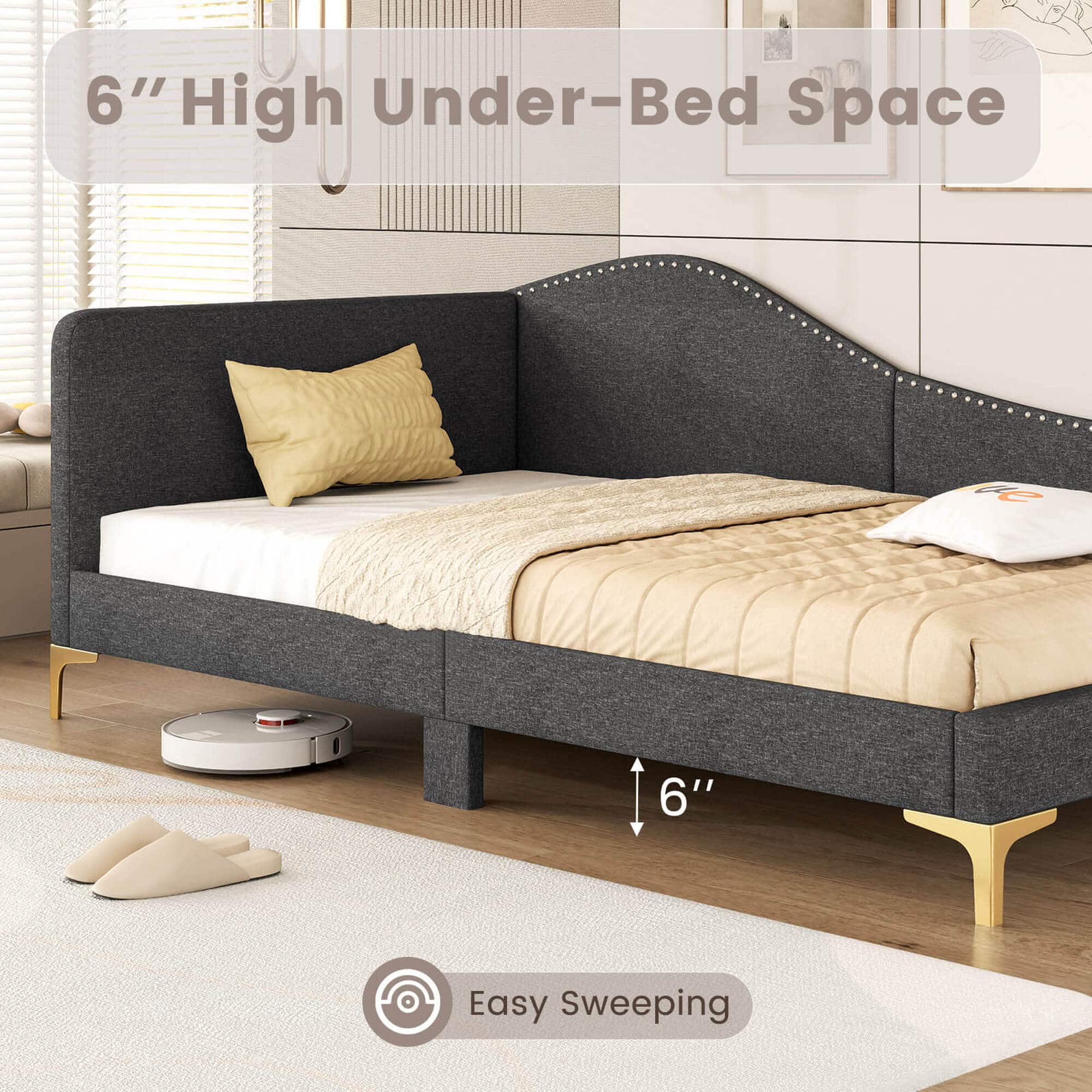 "6" High Under-Bed Space 1C 6" Easy Sweeping"