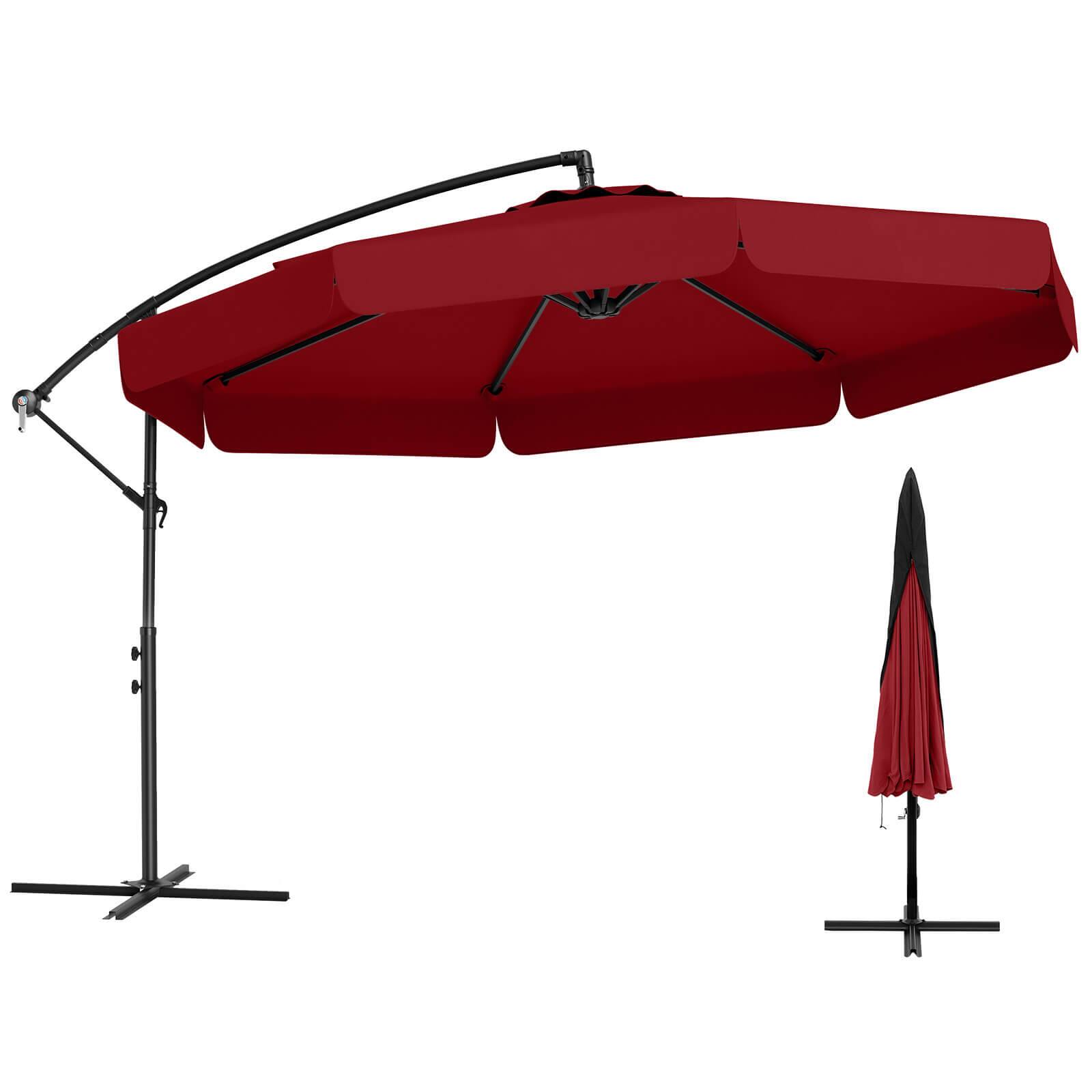 Costway - 10 FT Offset Hanging Umbrella Patio Cantilever Umbrella with Cover - Red