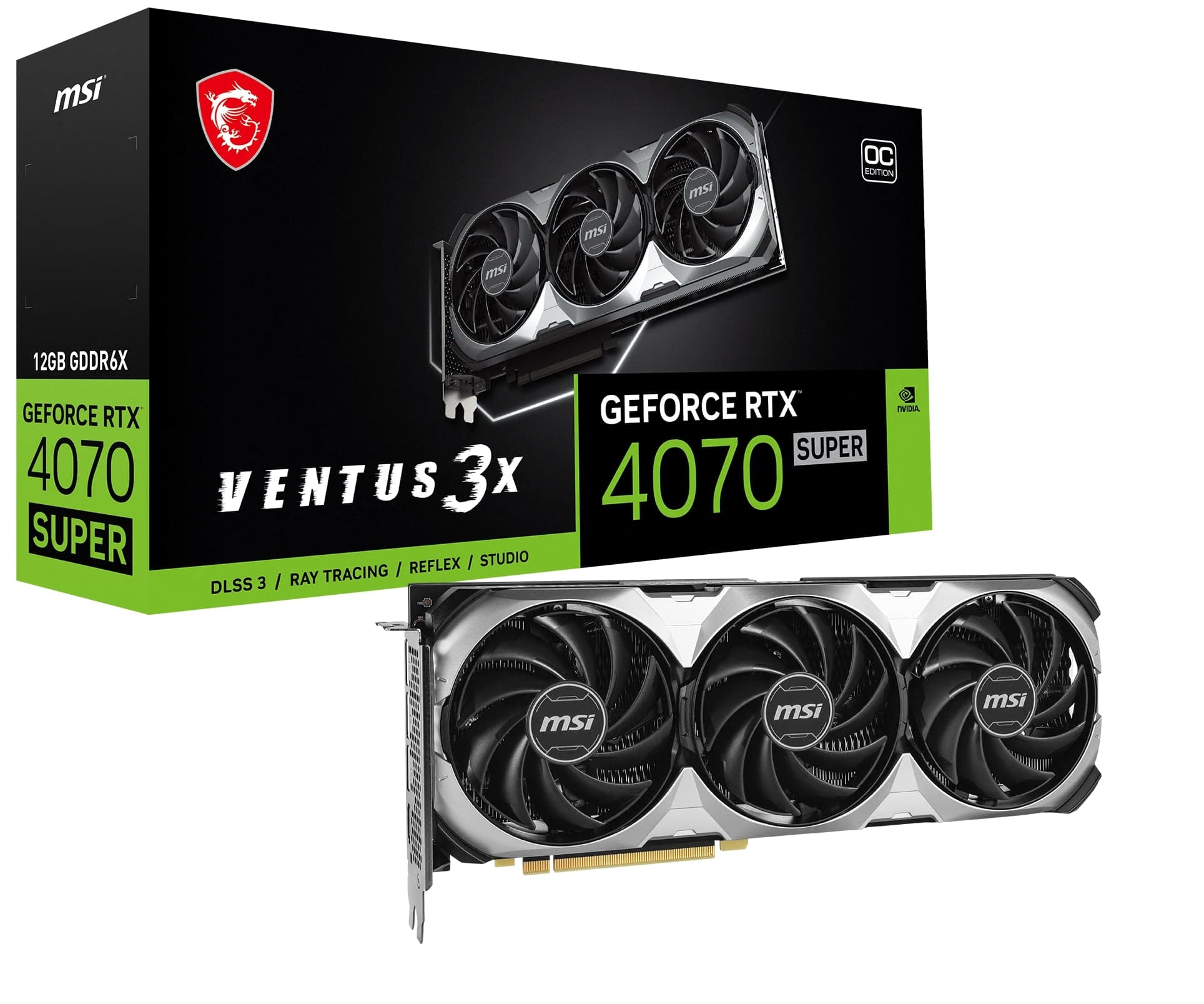 Front. MSI - NVIDIA GeForce RTX 4070 SUPER 12GB VENTUS 3X OC 12GB GDDR6X PCI Express 4.0 Graphics Card - Black.