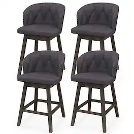Costway - 4 PCS Counter Height Bar Stools Fabric Upholstered Island Stools with 360° Swivel Seat - Gray+Brown