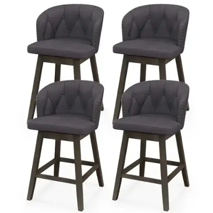 Front. Costway - 4 PCS Counter Height Bar Stools Fabric Upholstered Island Stools with 360° Swivel Seat - Gray+Brown.