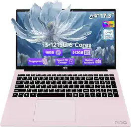 NIMO - 17.3" IPS FHD-Laptop Intel 6 Cores i3-1215U 16GB RAM 512GB SSD 4.4GHz - Rose Gold