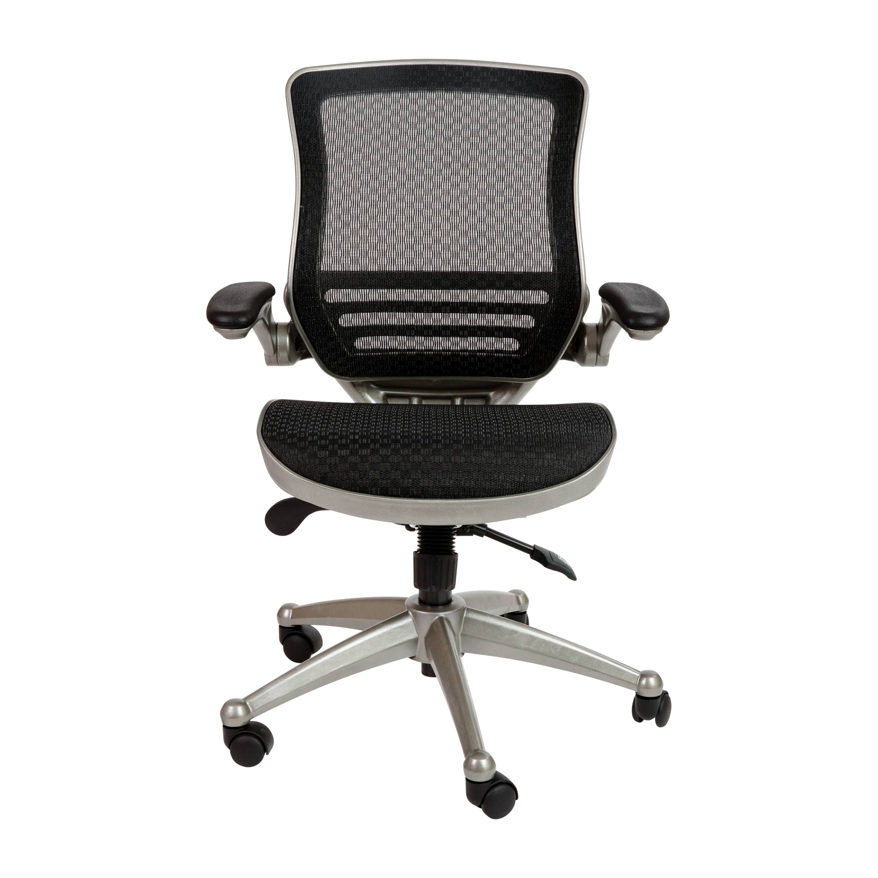 Alt View 7. Emma + Oliver - Mid-Back Transparent Mesh Executive Swivel Office Chair with Flip-Up Arms - Black Mesh/Graphite Silver Frame.