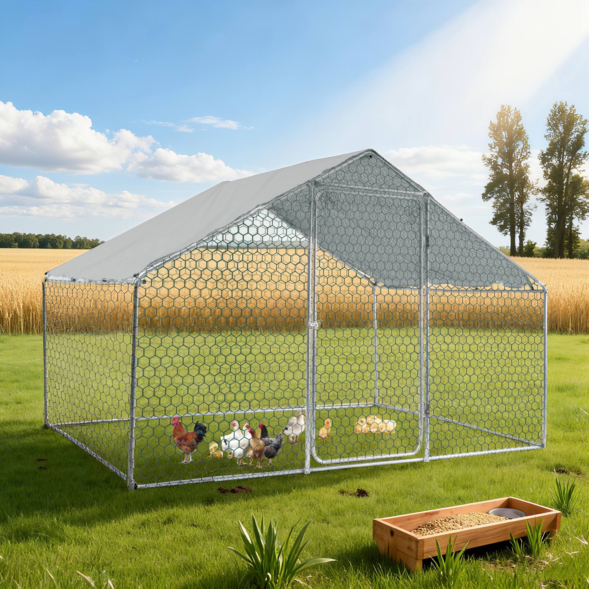 Angle. Loheer - Spacious 9.84 ft Outdoor Metal Chicken Coop Run.