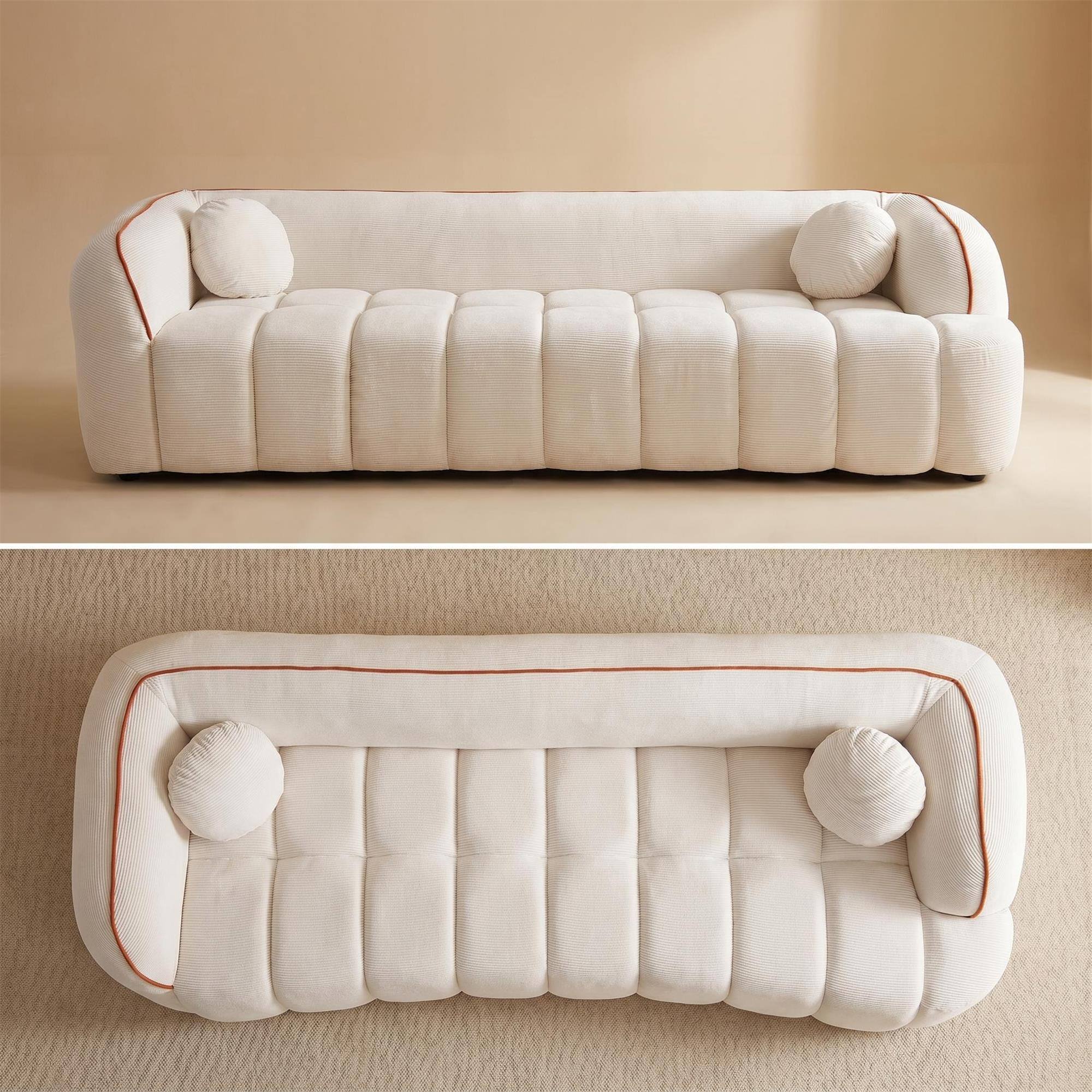 Left. Boyel Living - 98.4-Inch Corduroy 3-Seat Cloud Sofa - White.