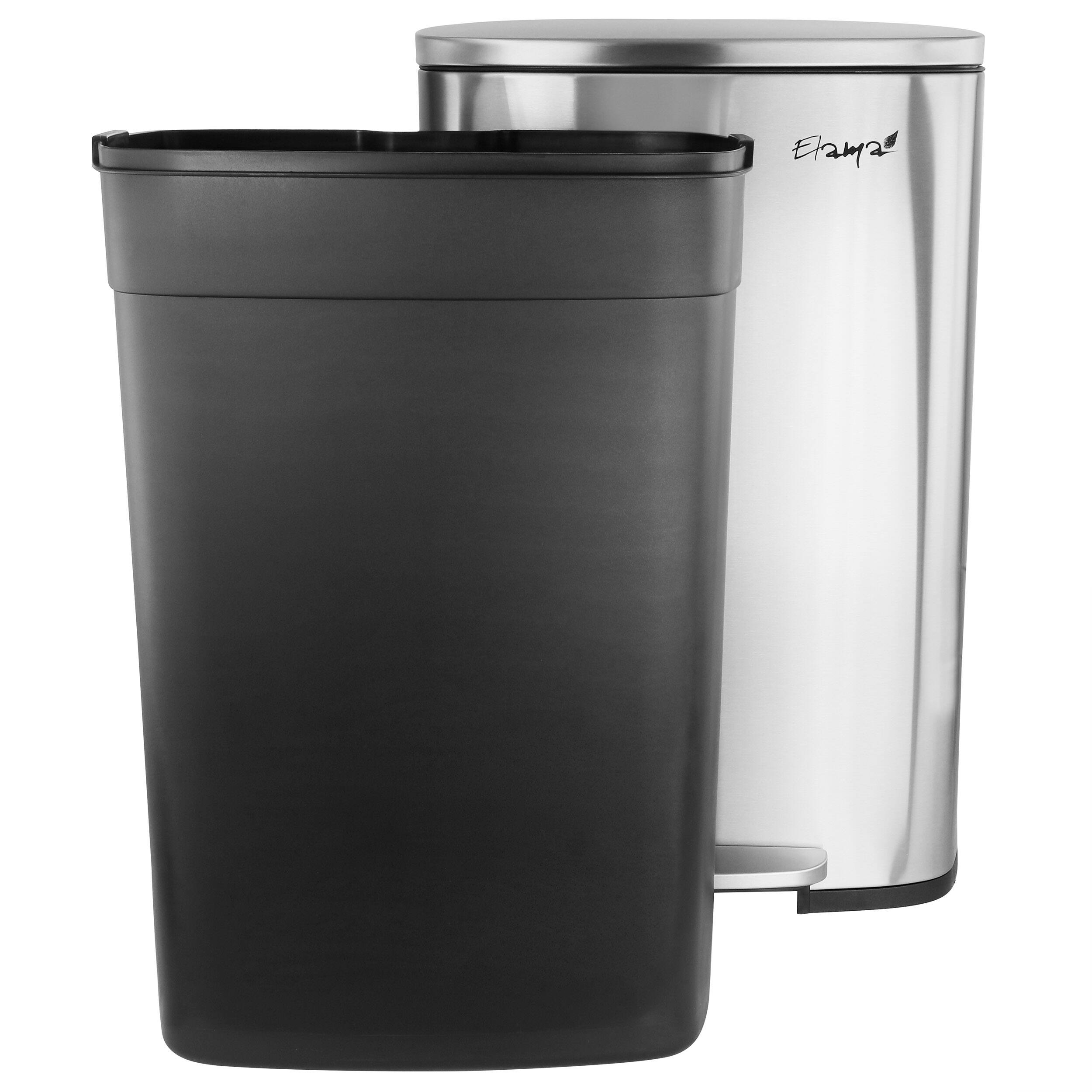 Alt View 4. Elama - Elama 3 Piece 13 Gallon and 1.3 Gallon Stainless Steel Step Trash Bin Combo Set with Slow Close Mechanism - Silver.