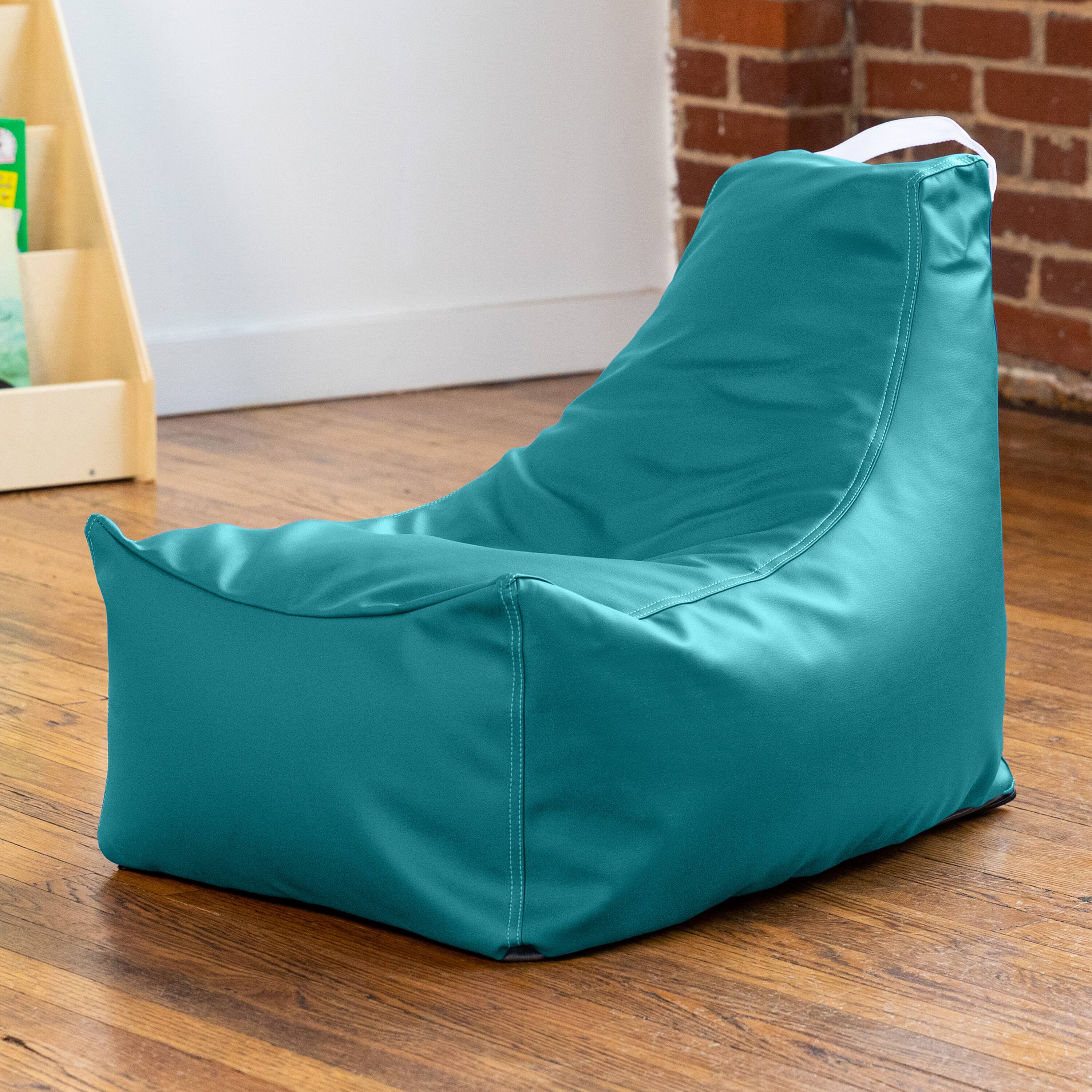 Left. Jaxx - Jaxx Pezzi Jr Kids Classroom Bean Bag Chair, Premium Vinyl, Turquoise - Turquoise.