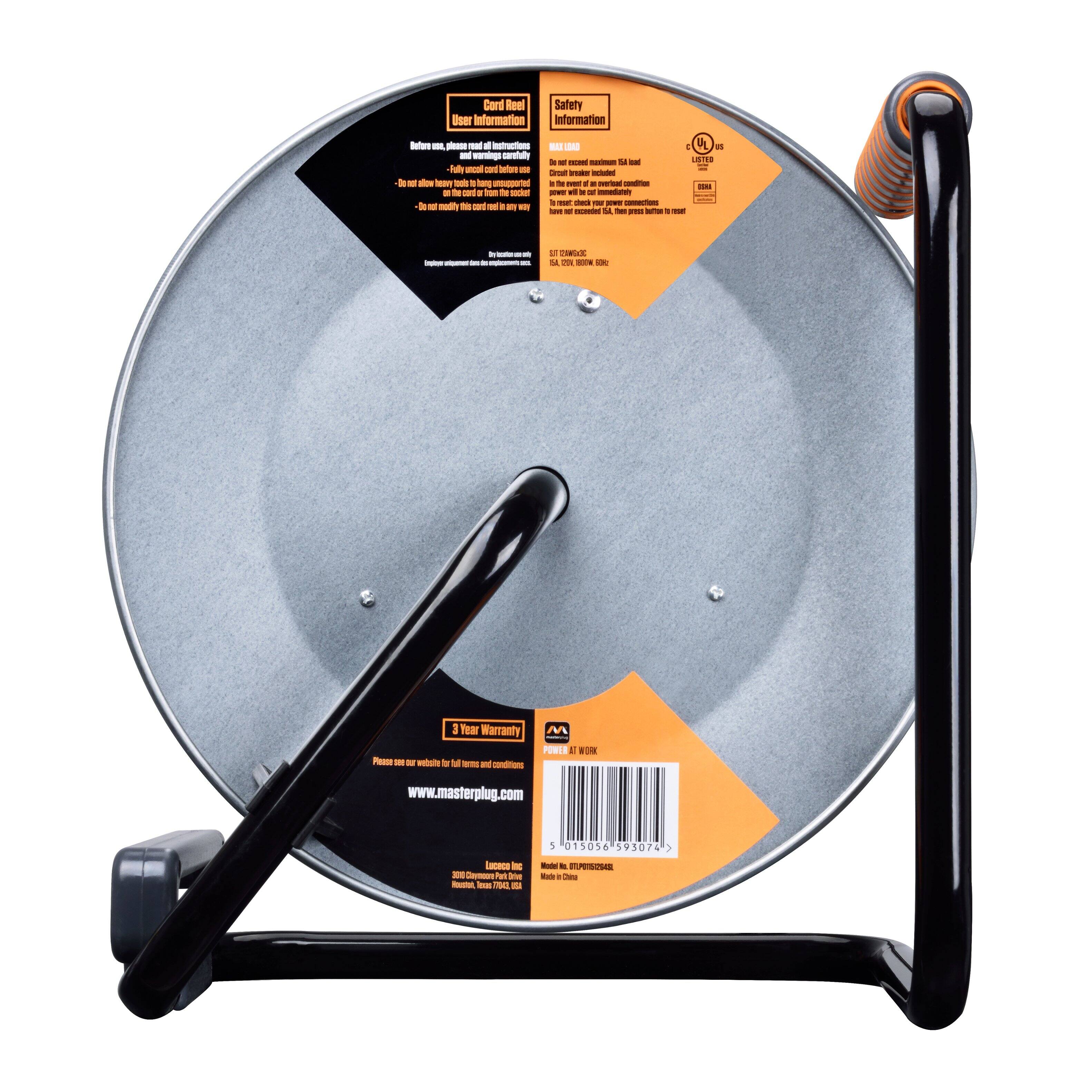 Alt View 14. Masterplug - 1Ft 4 Sockets 15A 12AWG Large Open Metal Reel - Metal & Orange.