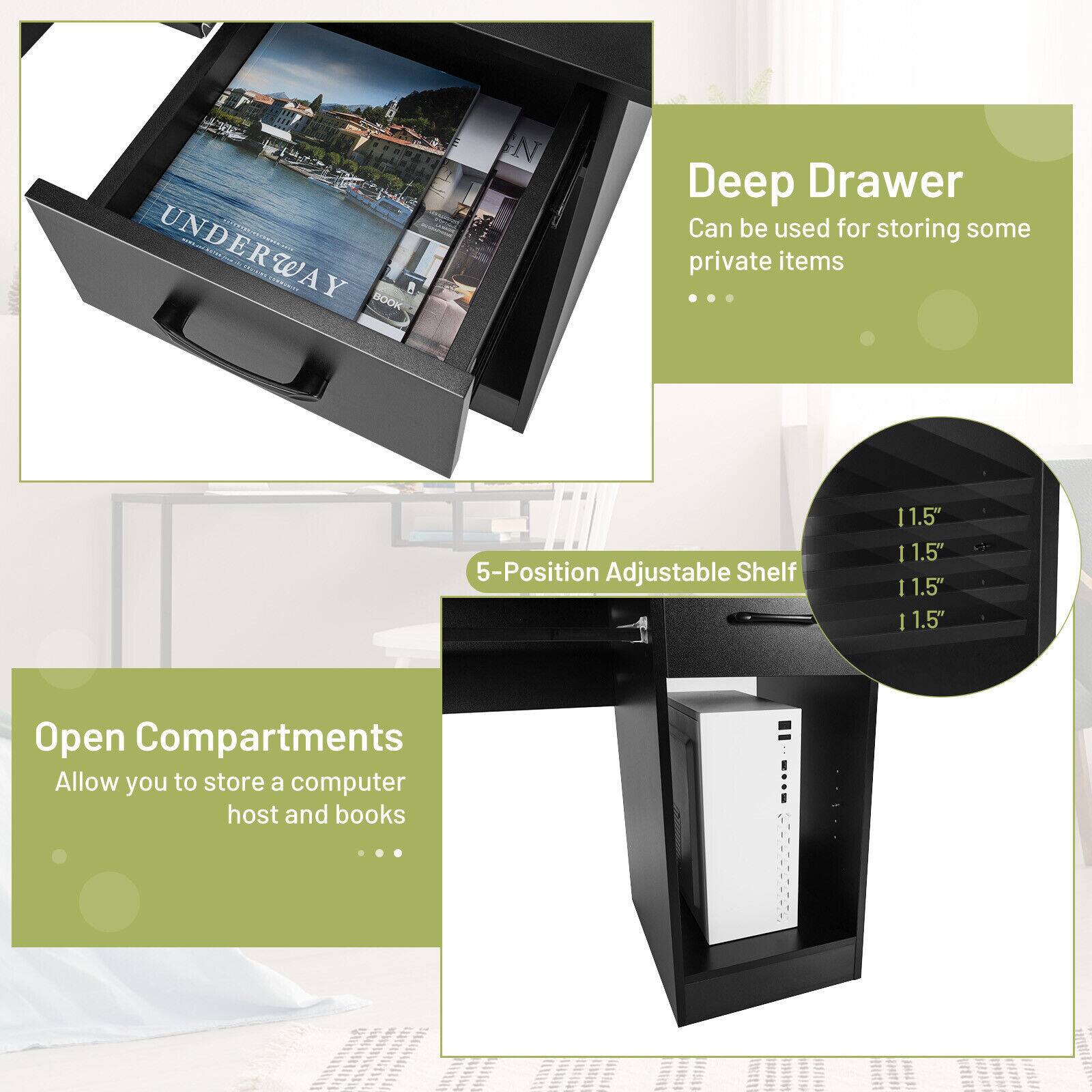 UNDERWAY BOOK 8 N Deep Drawer Can be used for storing some private items 5-Position Adjustable Shelf I 11.5" I 1.5" I 1.5" I 1.5" Open Compartments Allow you to store a computer host and books