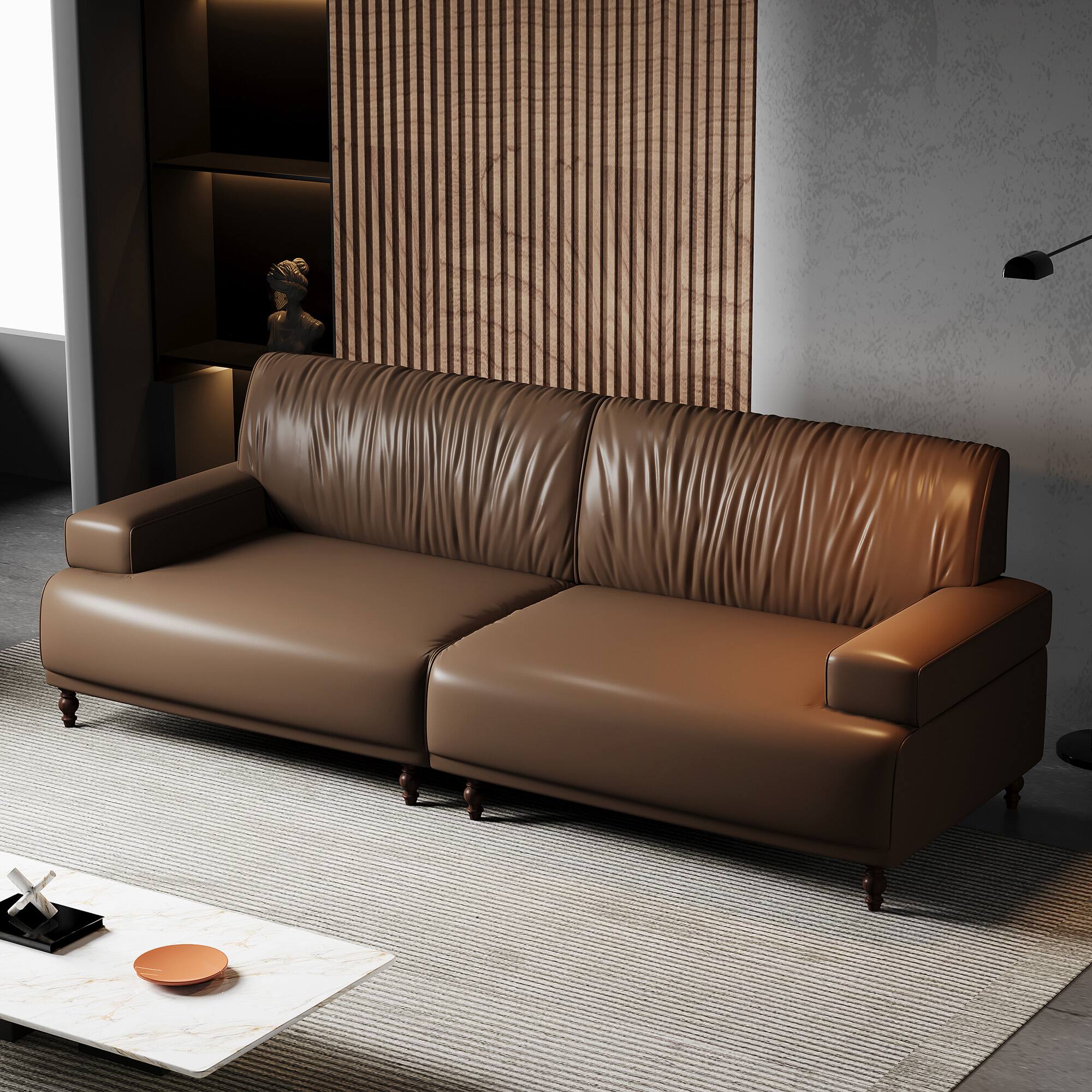 Back. luck idea - 86.4" Leather Sofa, Modern Living Room Combination Sofa - Brown.
