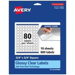 Avery - Glossy Square Labels, 3/4" x 3/4", 800 Labels - Clear