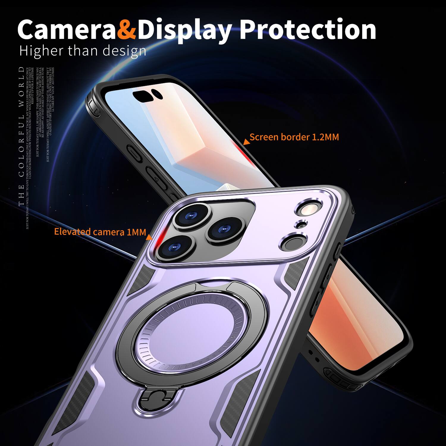 Camera & Display Protection  
Higher than design  

Screen border 1.2MM  
Elevated camera 1MM