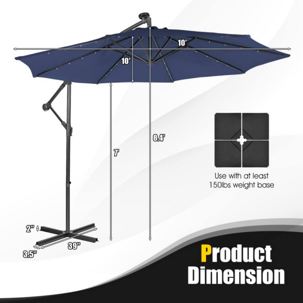 10' 10' T 8.4'  
Use with at least 150lbs weight base  
2" 3.5" 39"  
Product Dimension