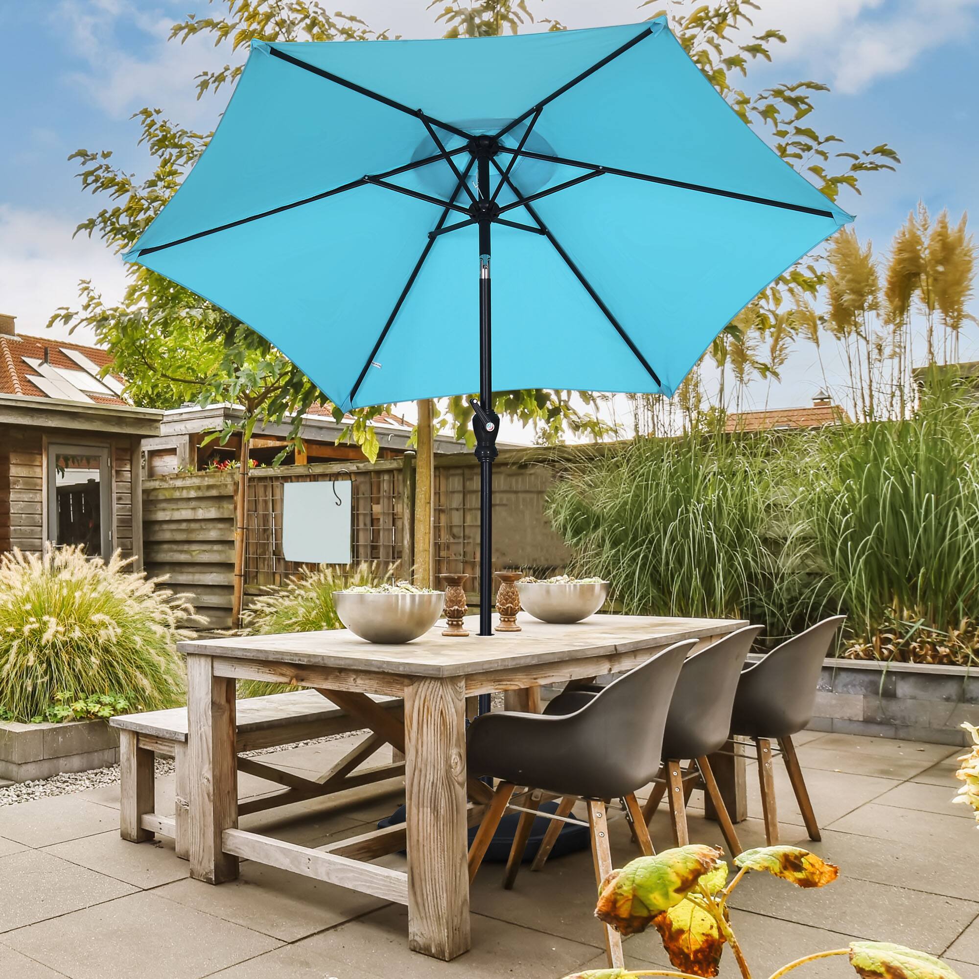 Left. Ainfox - Ainfox 7.5ft Patio Umbrella Outdoor Market Umbrella UV Protection Sturdy Frame W/Easy Crank - Blue.