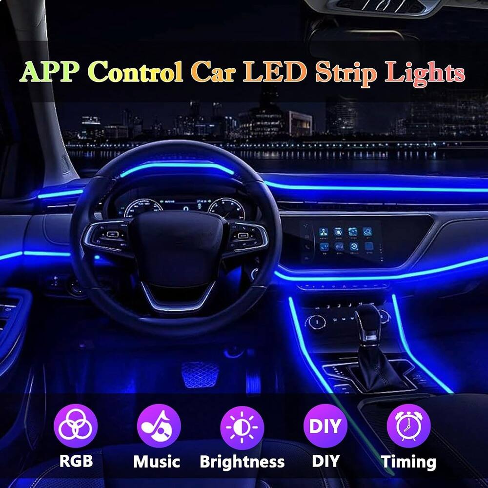 APP Control Car LED Strip Lights

- RGB
- Music
- Brightness
- DIY
- Timing