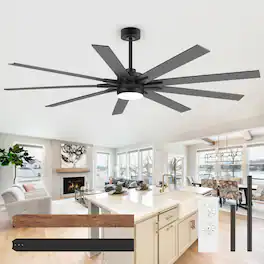 Breezary - 72/84 Inch LED Ceiling Fan, 9 Blades, 24W LED Light, DC Motor, 6 Speeds, Memory Function, Timer, Remote & Downrod Mount - 72-in Black