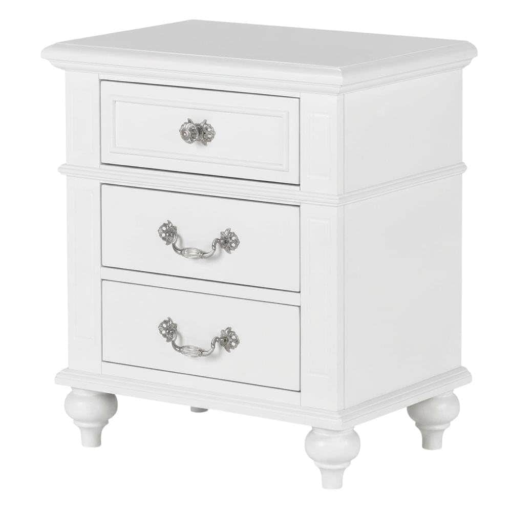 FurniFact - Elegant Nightstand with Three Drawers for Bedroom Storage - White price history on PriceWatchPro