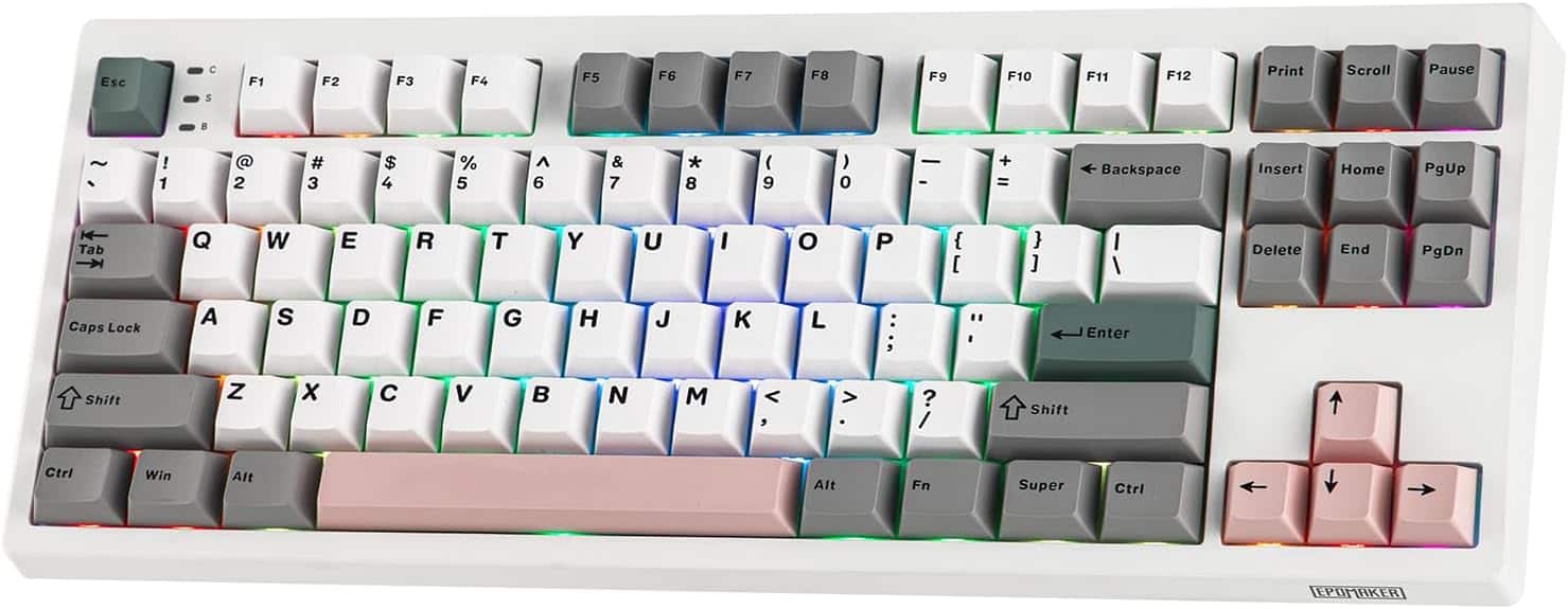 EPOMAKER - TH87 Wireless TKL Hot Swappable Mechanical Keyboard with 10000mAh Battery (Sea Salt Silent) - White Pink