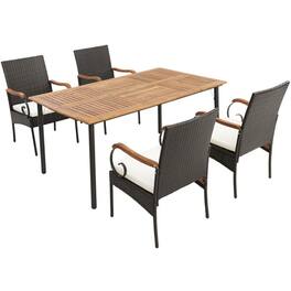 Mondawe - 5 Pieces Patio Wicker Dining Set with Detachable Cushion and Umbrella Hole - Natural, Black, Mix Brown
