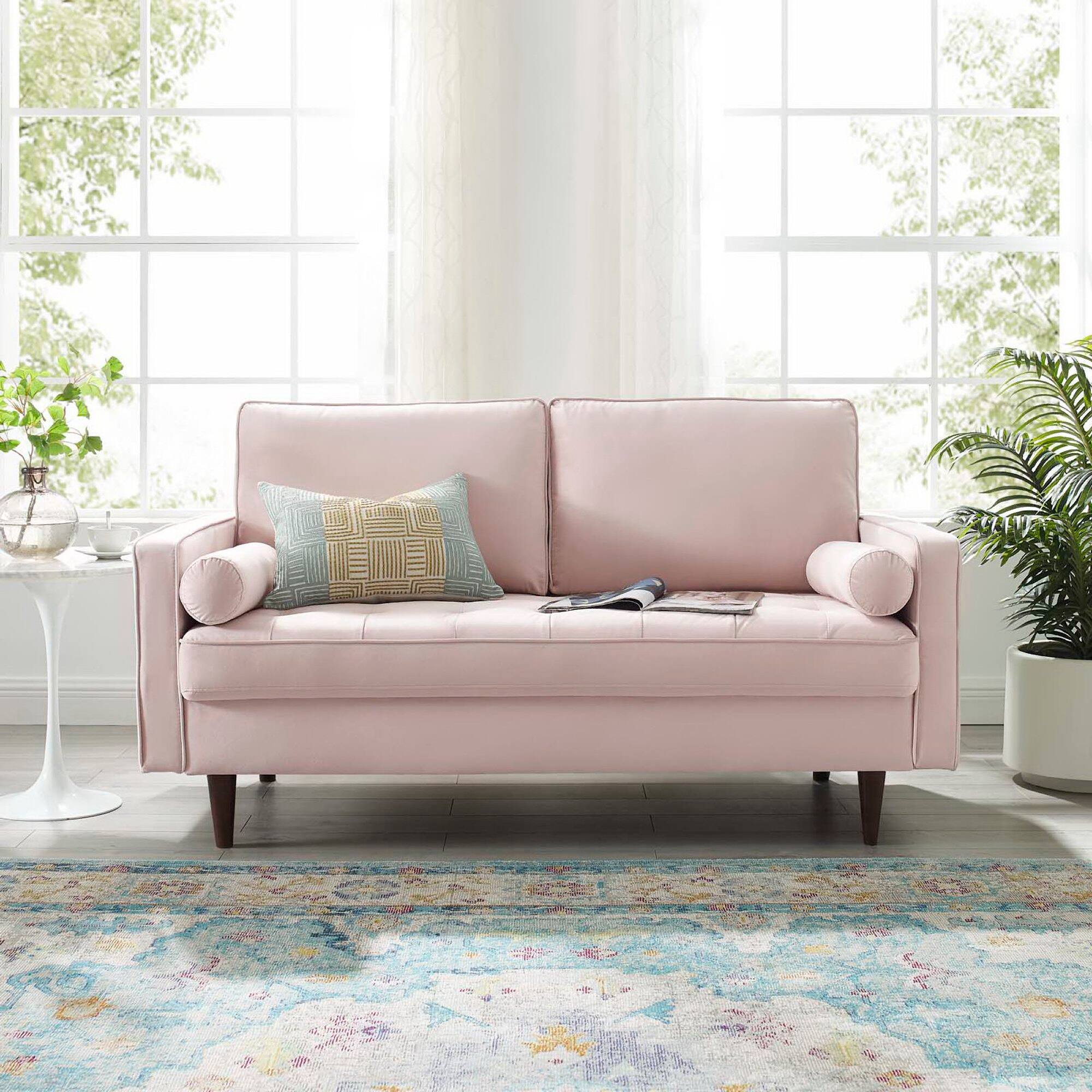 Front. Modway - Valour Performance Velvet Loveseat by Modway - Pink.