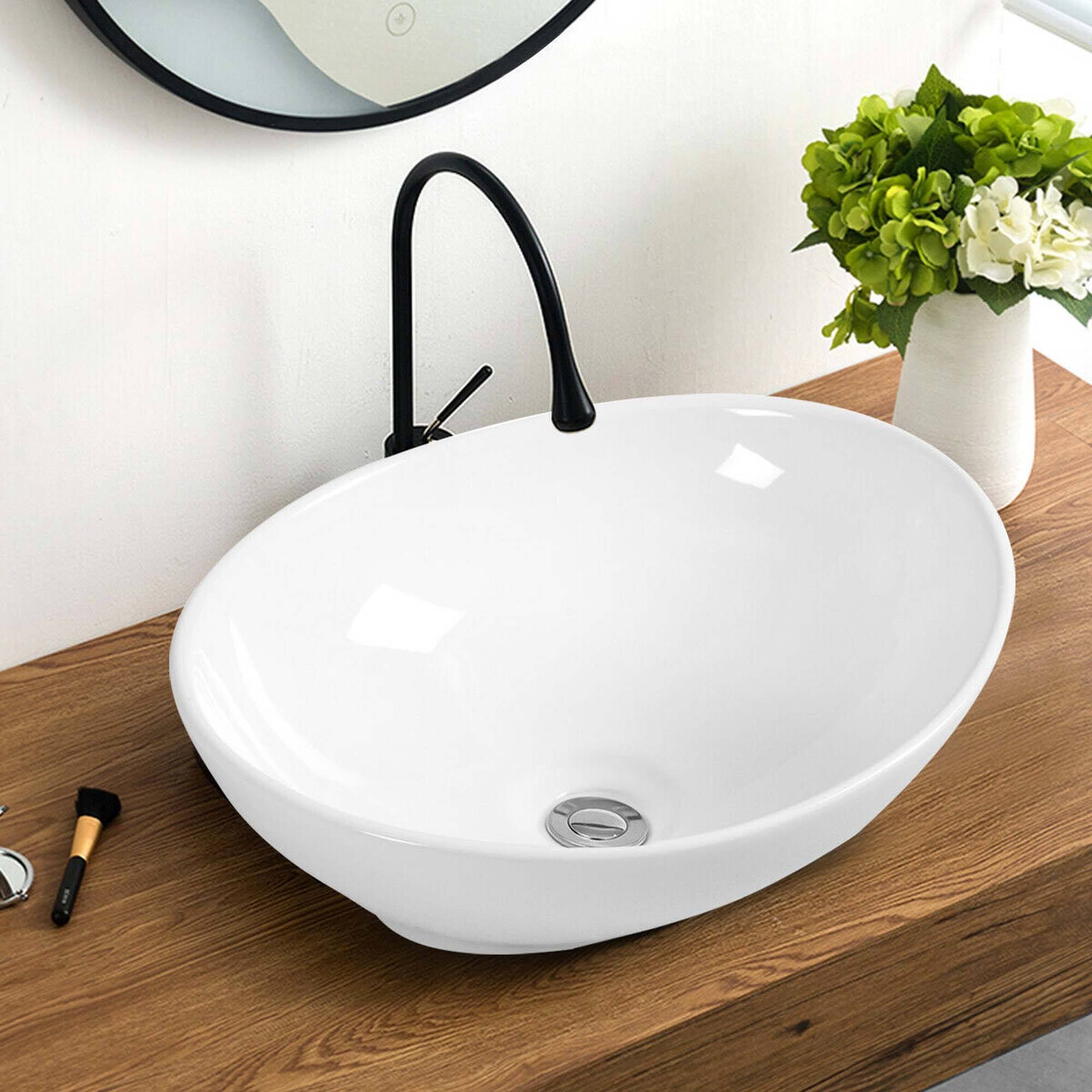 Alt View 8. Costway - Costway Oval Bathroom Basin Ceramic Vessel Sink Bowl Vanity Porcelain w/ Pop Up Drain - White.