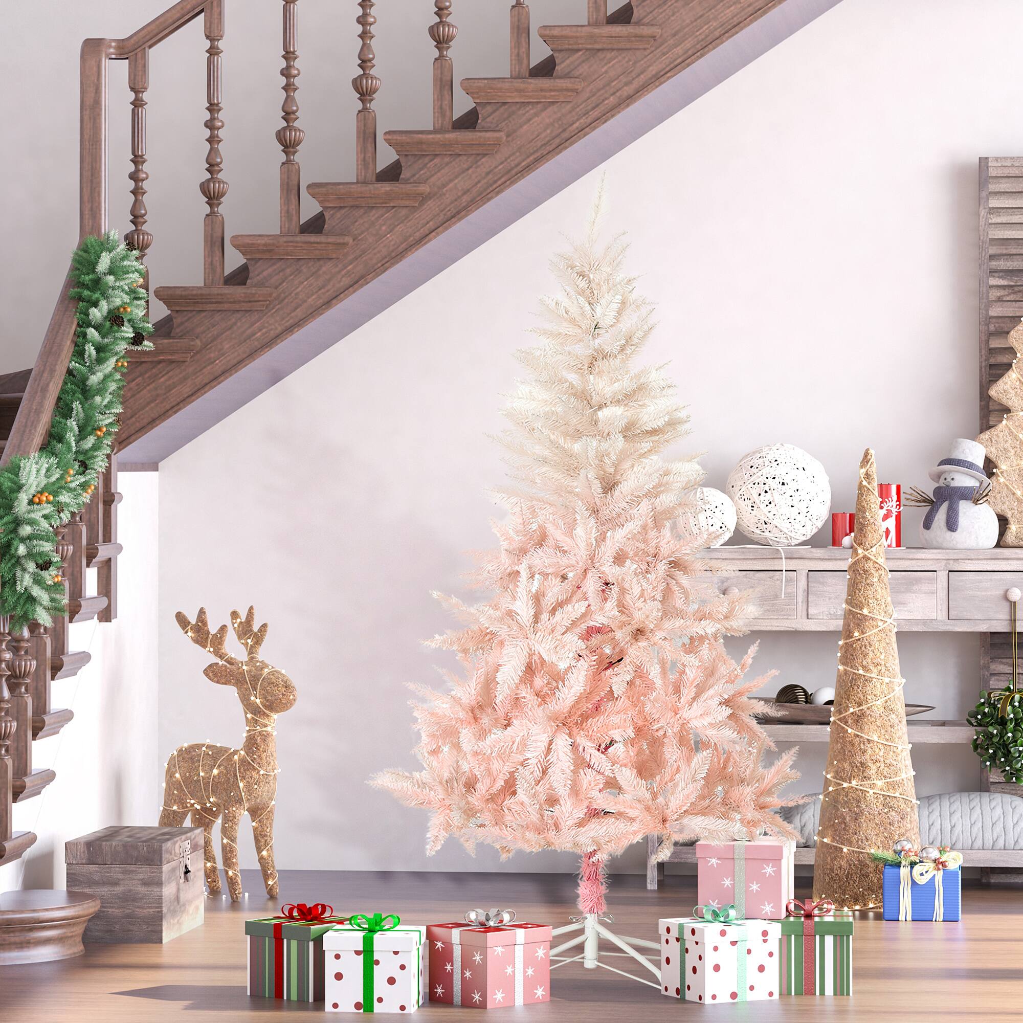Alt View 1. Homcom - Unlit Spruce Artificial Christmas Tree with Realistic Branches and 800 Tips - Pink.