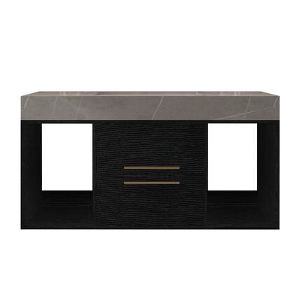 Front. Boyel Living - 39.4In Single Contemporary Floating Vanity Faux Marble Top Ceramic Sink Solid Wood - Black.