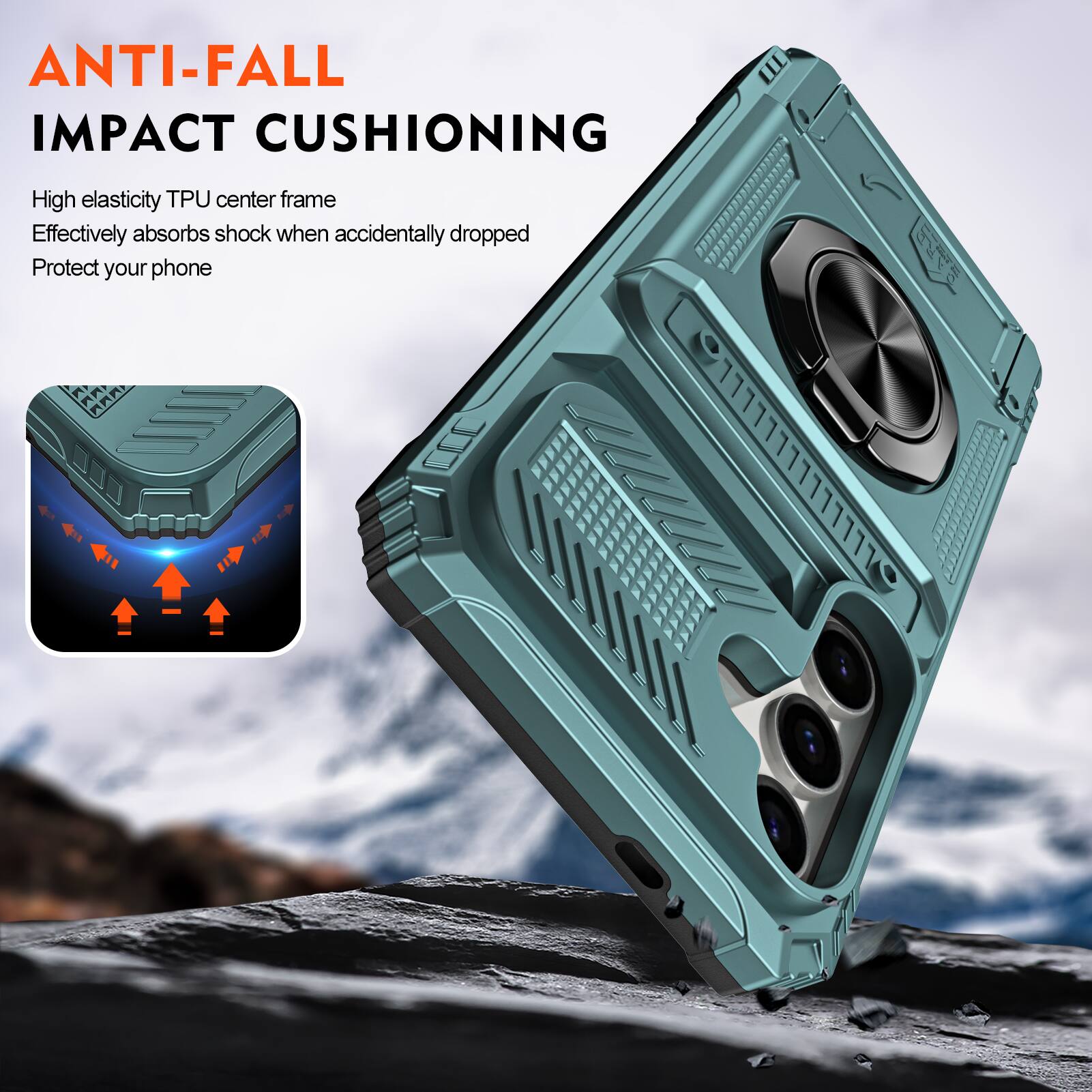 ANTI-FALL IMPACT CUSHIONING

High elasticity TPU center frame
Effectively absorbs shock when accidentally dropped
Protect your phone