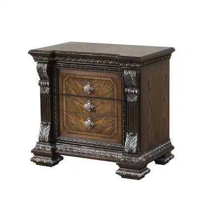 Front. Manhattan Lane - Naddy Nightstand, Hidden Drawer USB A-C, 30 Inch - Espresso Brown, Silver.
