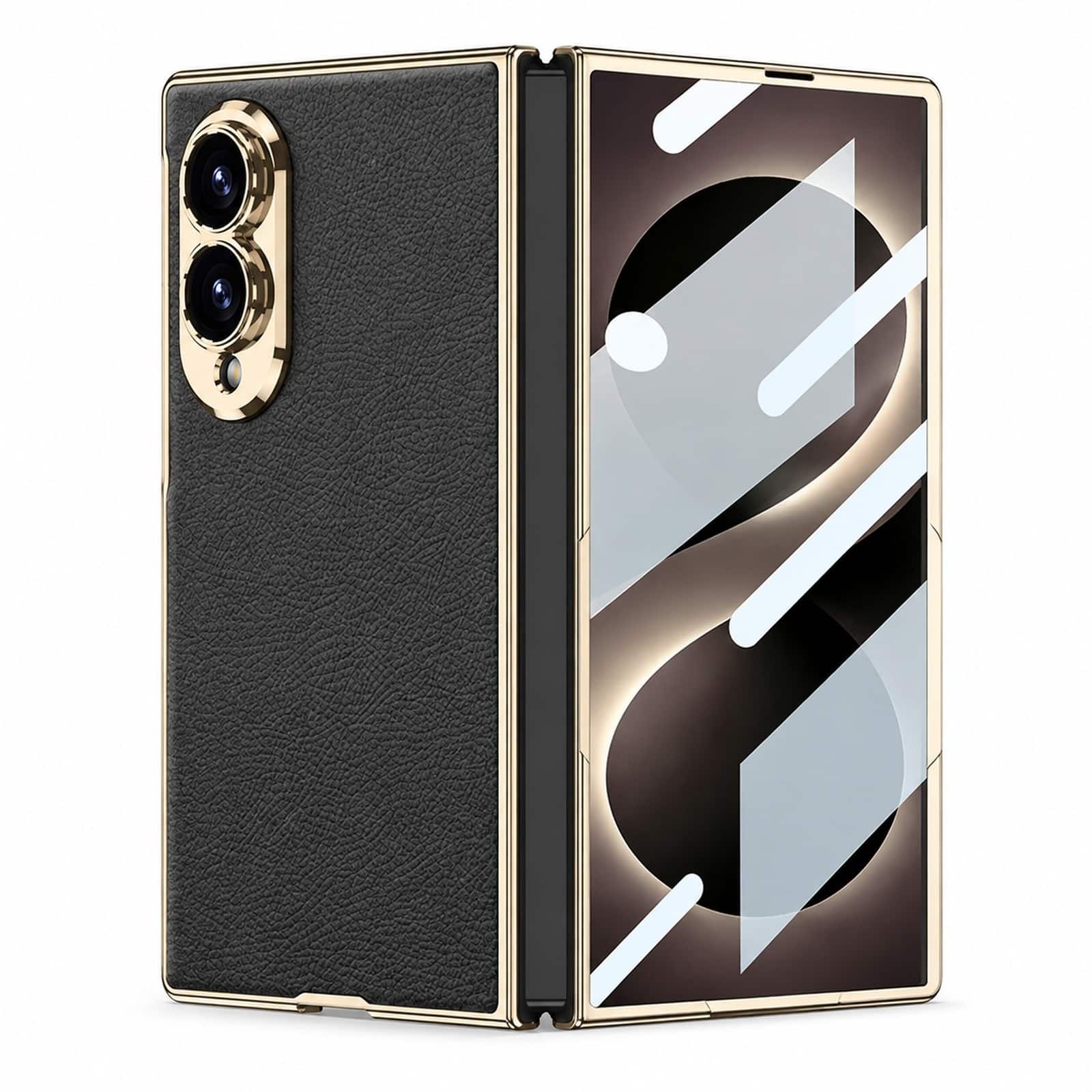 Dteck - Full Body Protection Case For Samsung Galaxy Z Fold 8 with Built-in Screen Protector, Shockproof PU Leather Hard Cover - Goldblack price history on PriceWatchPro