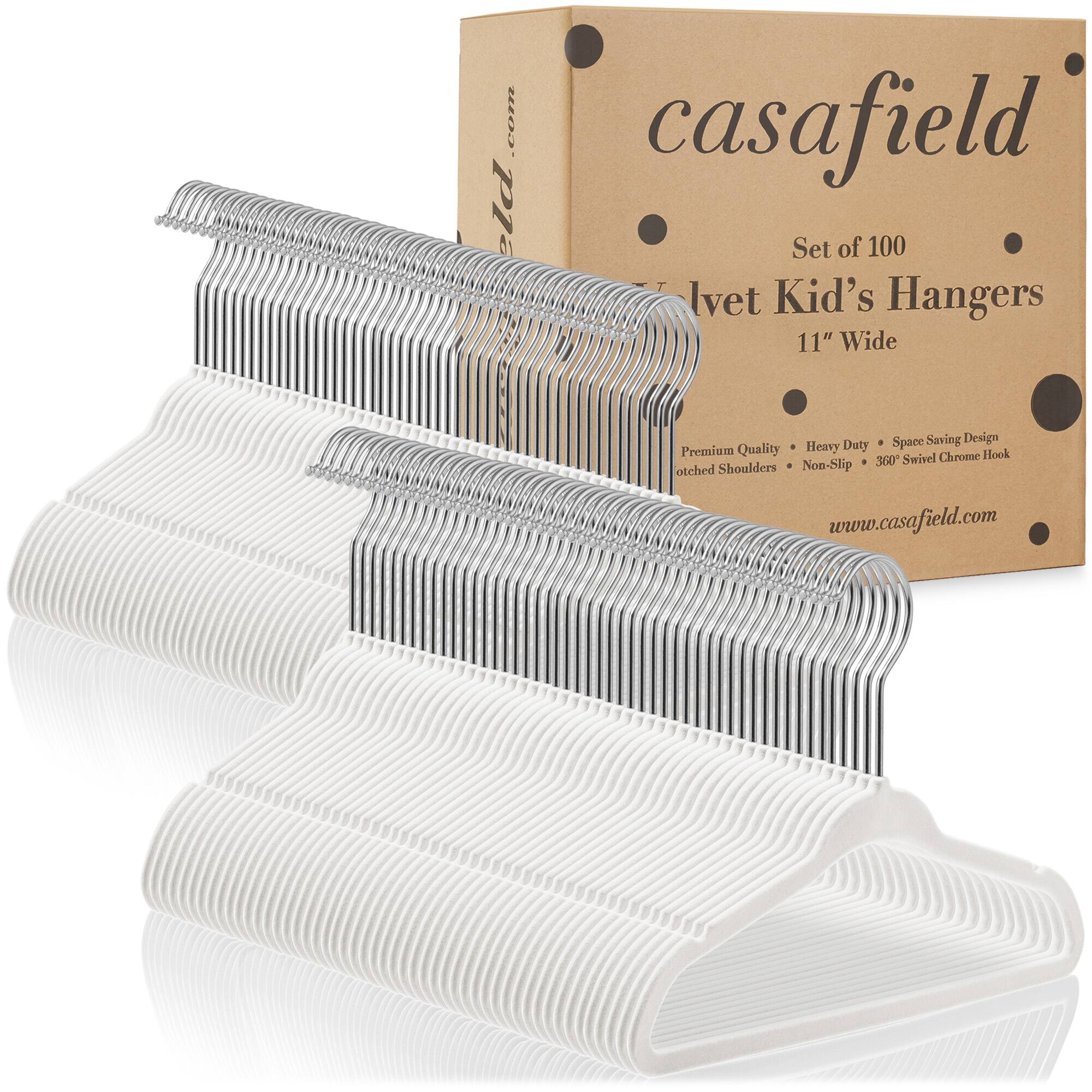 casafield Set of 100 Ivet Kid's Hangers 11" Wide Space Saving Design Premium Quality Heavy Duty Swivel Chrome Hook Non-Slip 300 Stitched Shoulders www.casafield.com