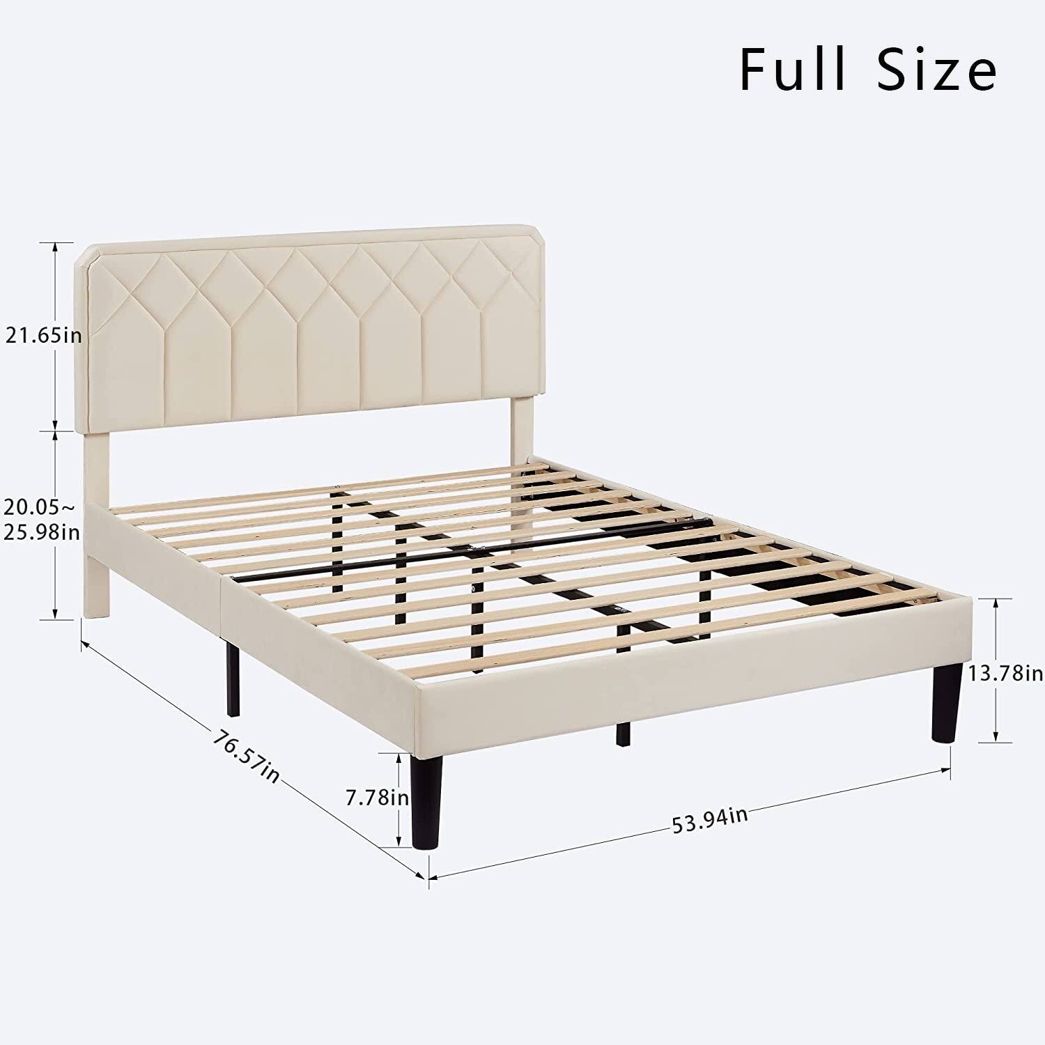 Full Size

- Height: 21.65in
- Width: 53.94in
- Depth: 76.57in
- Headboard Height: 21.65in
- Headboard Width: 20.05~25.98in
- Bed Height: 7.78in
- Bed Depth: 13.78in